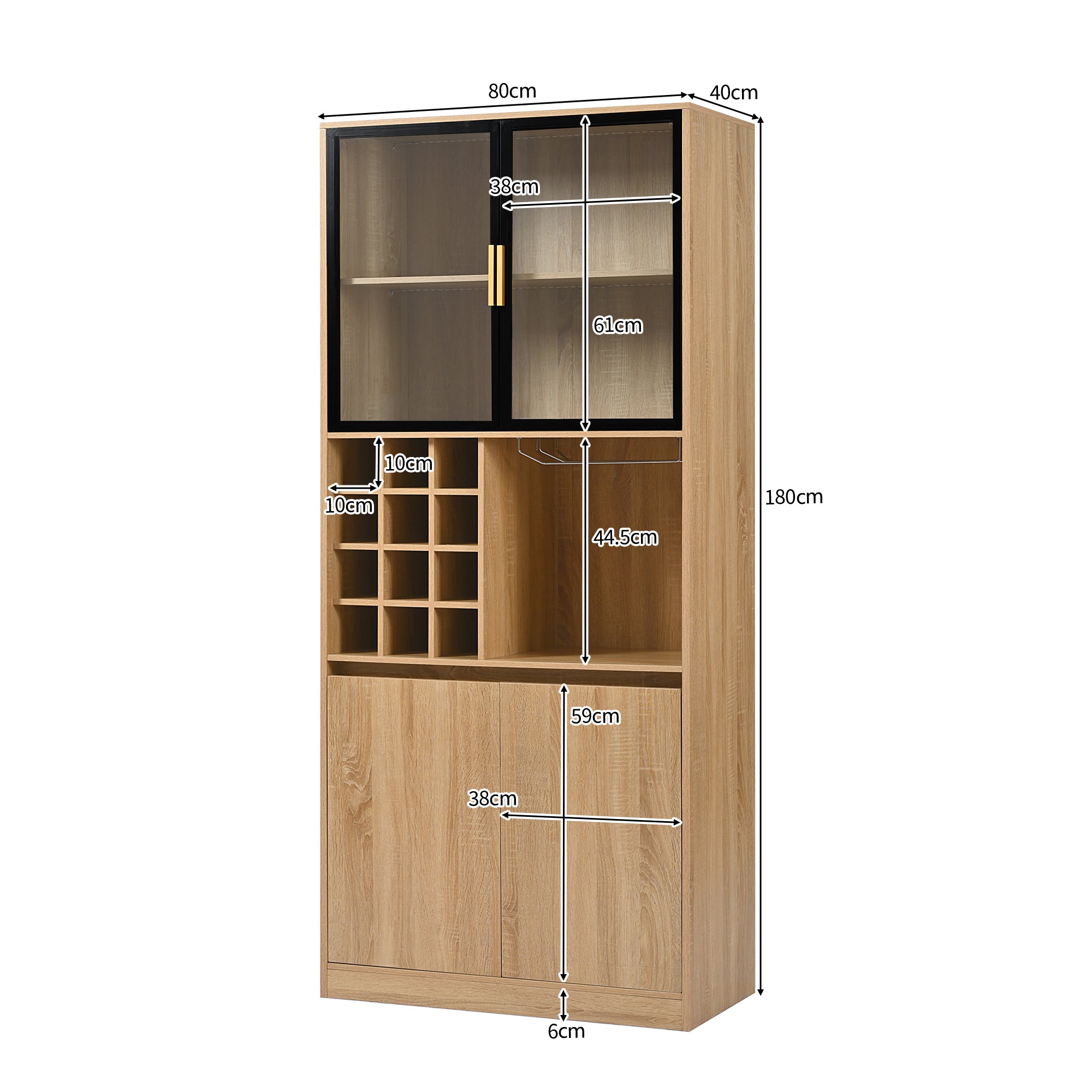 Display Cabinet with Glass Doors, Lighting - 180 cm
