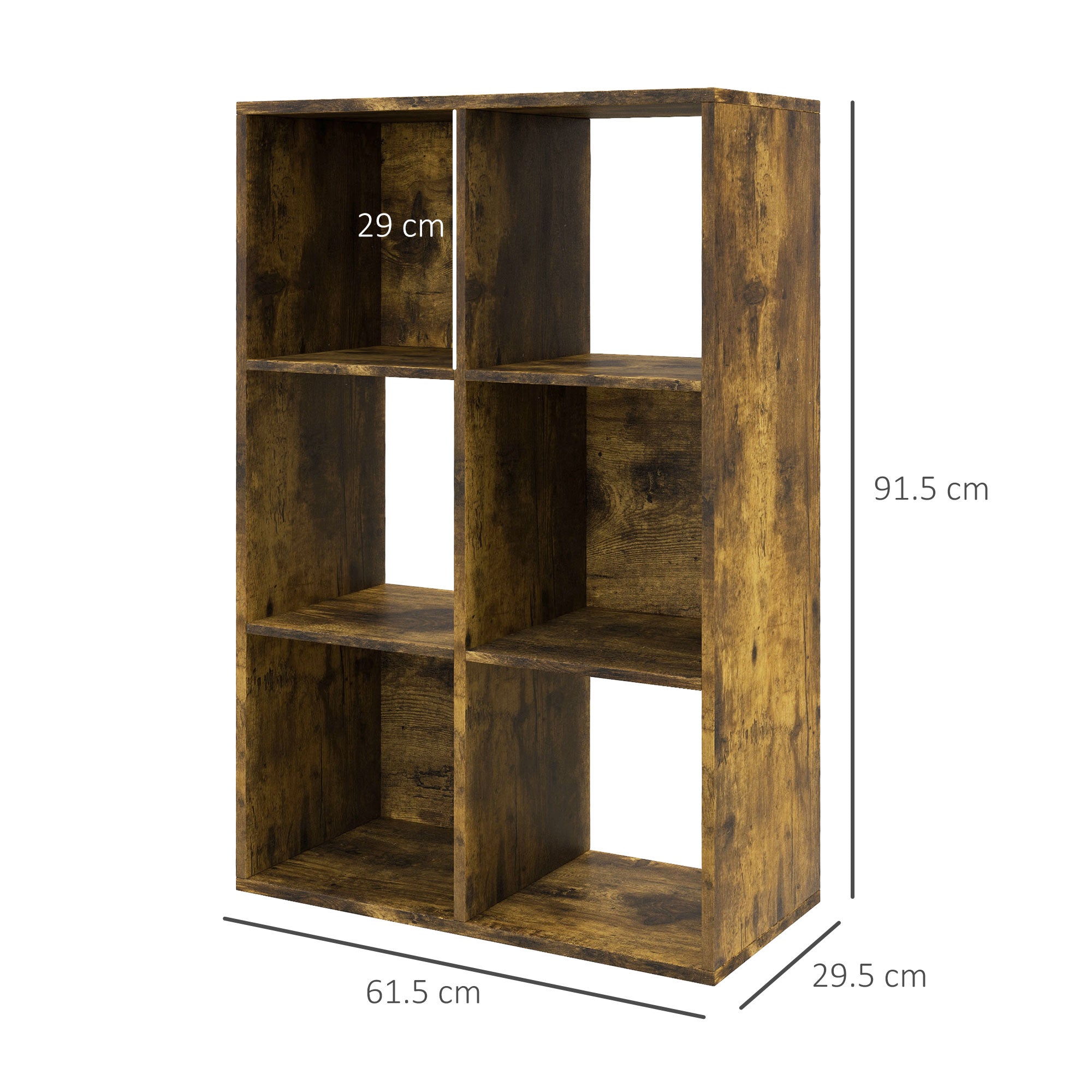 Bookshelf 6-Cube Storage Unit - Rustic Brown