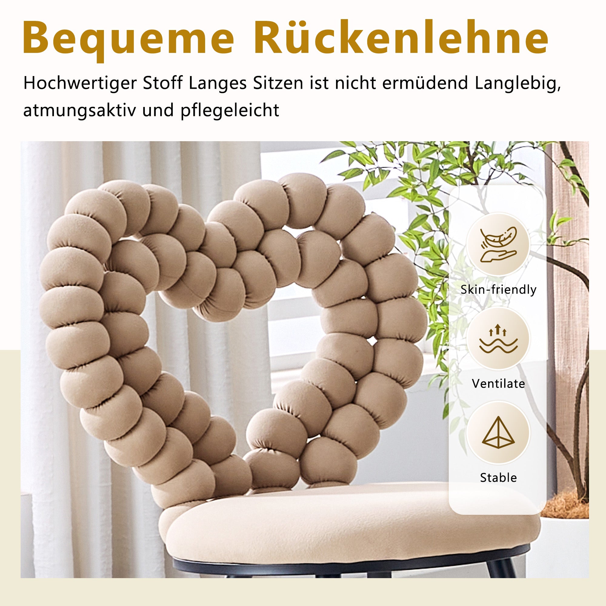 Camel Dining Chairs (Set of 2) - Triangular Cutout Backrest, Metal Legs, Velvet