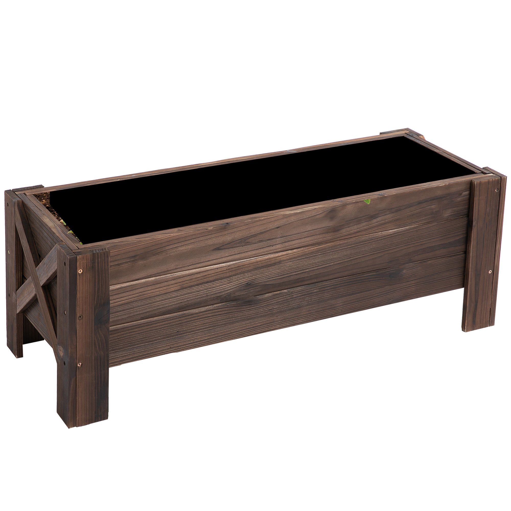 Garden Raised Bed Planter, 58L Grow Containers 100 x 36.5 x 36 cm, Carbonized Fir Wood