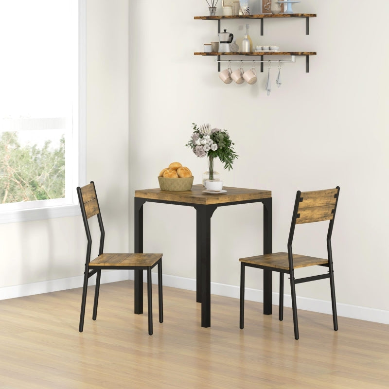 3-Piece Dining Set, 1 Table and 2 Chairs, MDF+Metal, Brown