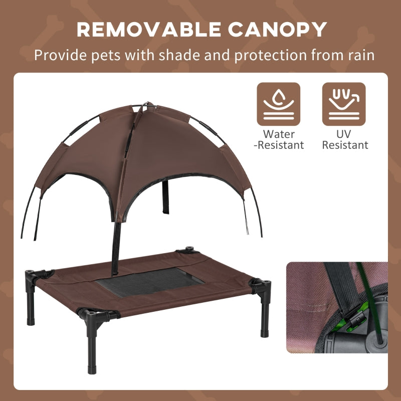 Raised Dog Bed Waterproof Elevated Pet Cot with Breathable Mesh UV Protection Canopy, Brown