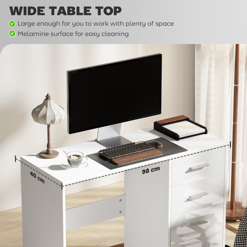 Computer Desk with Drawers, Dressing Table, High Gloss Workstation, White