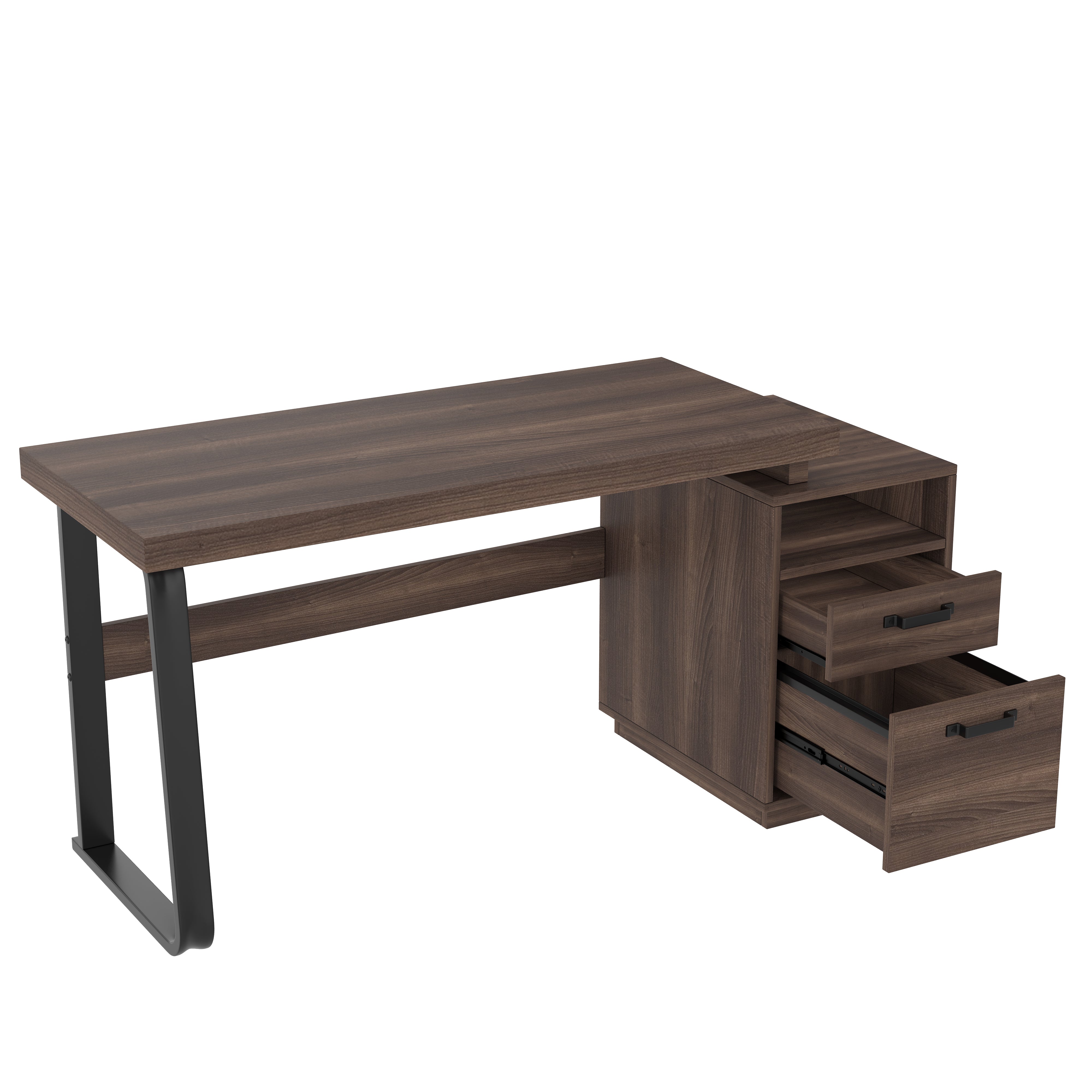 Modern Desk with Multifunctional Storage and Silent File Drawer, MDF and Steel, Brown