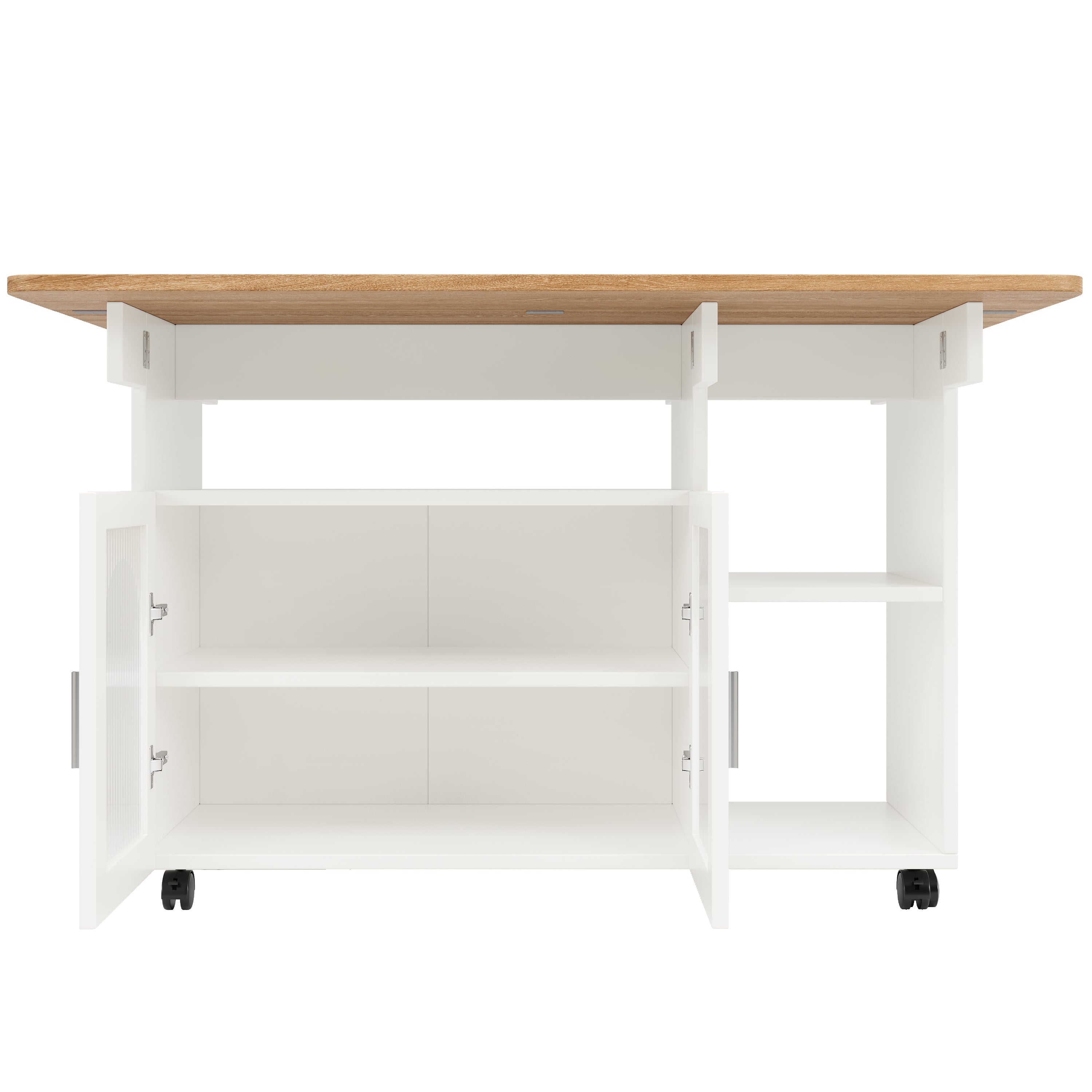 Kitchen Island Dining Cart - Multifunctional Storage, Removable - White Wood Grain