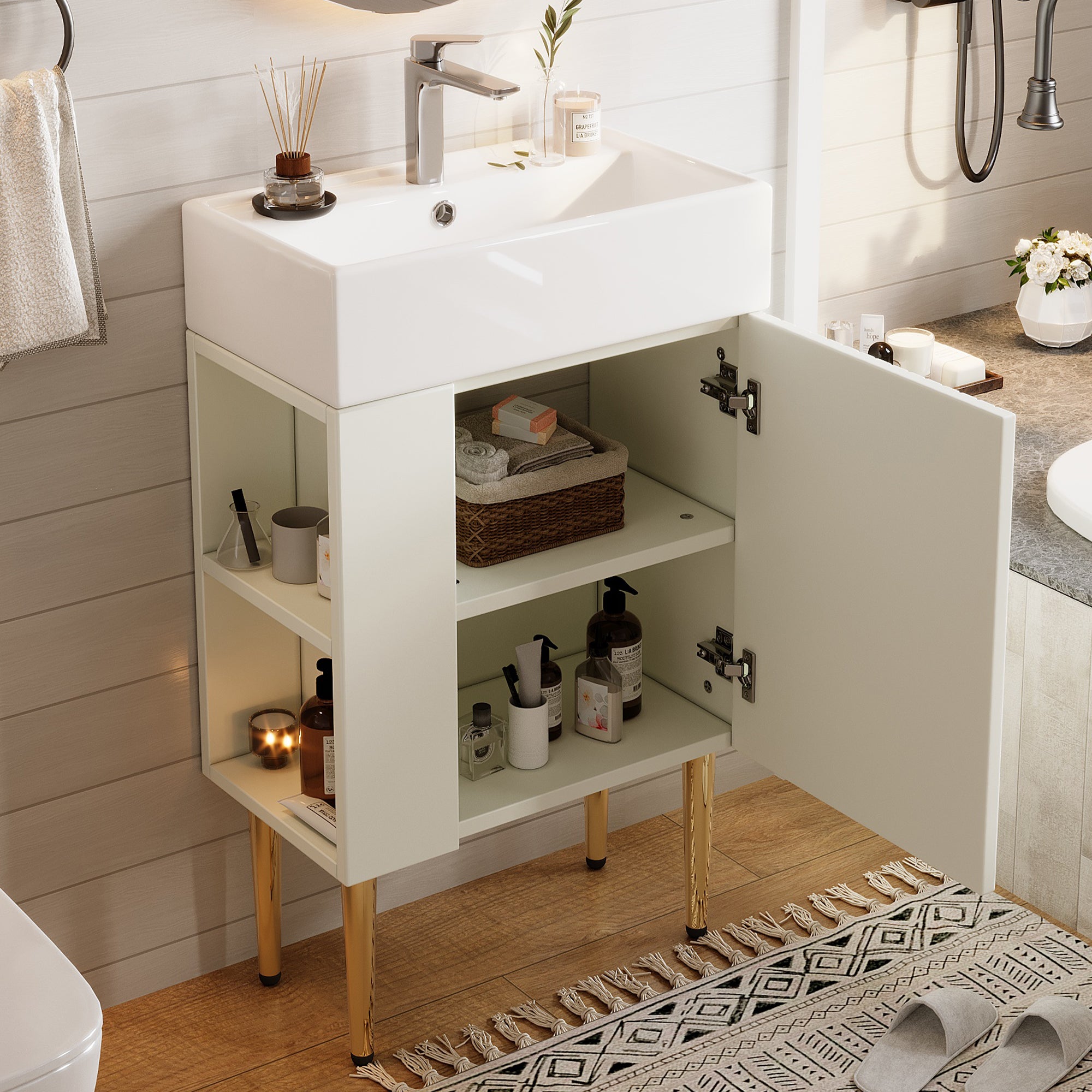 Bathroom Furniture Washbasin 55cm, Guest Bathroom Vanity Unit, White