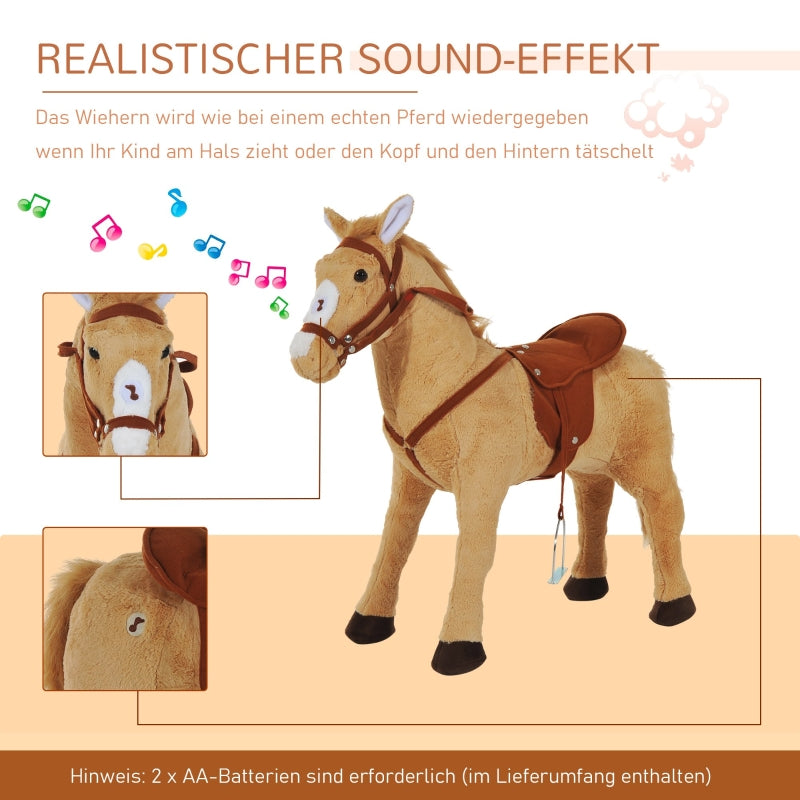 Rocking Horse Plush with Sound, 85x28x60cm, Beige