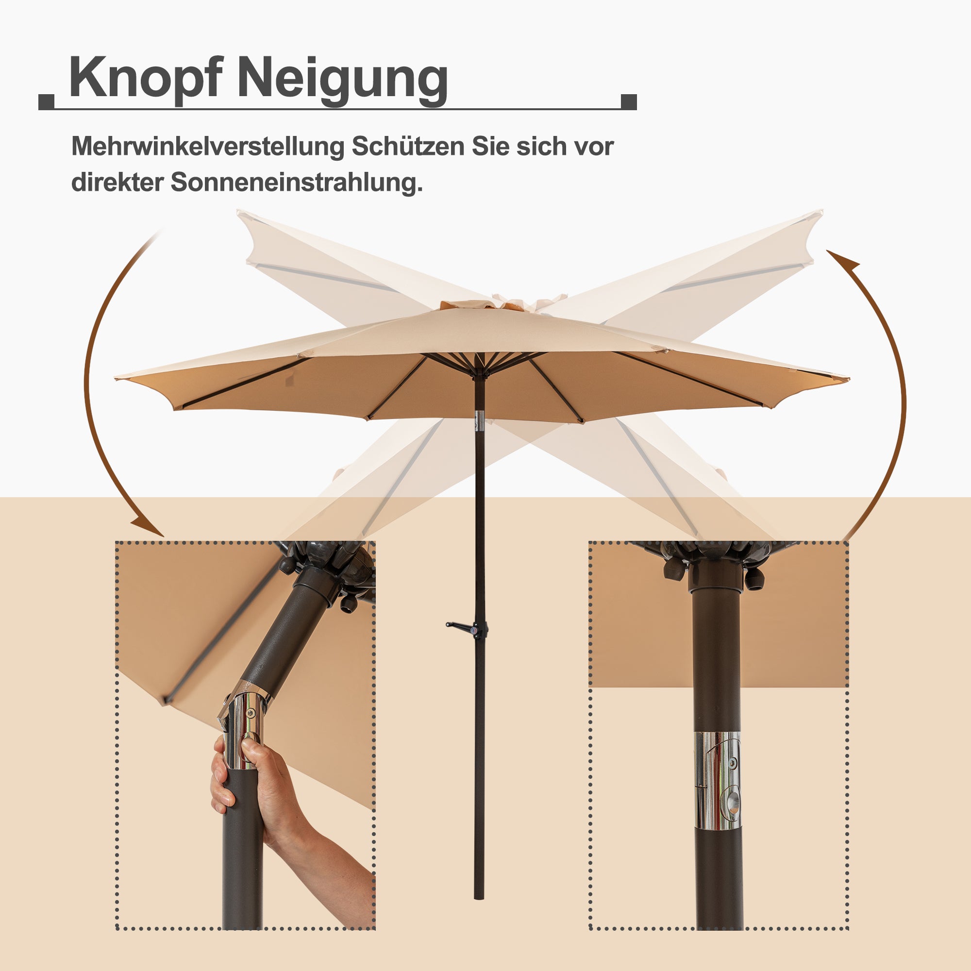 Garden Parasol 300x245cm Double Crank 8-Ribs Waterproof Fabric Khaki