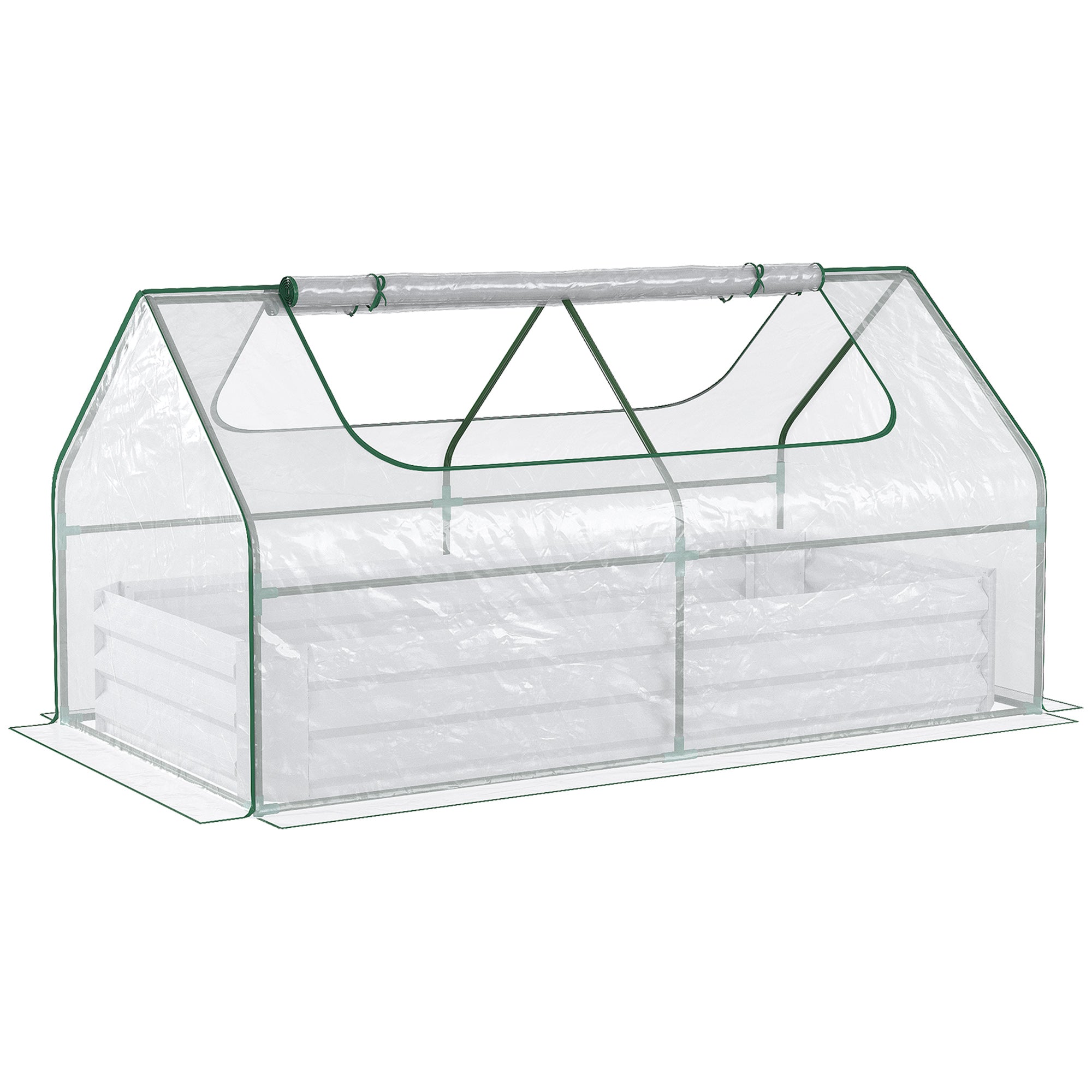 Raised Garden Bed with Greenhouse, Steel Planter Box Roll-Up Window, Clear