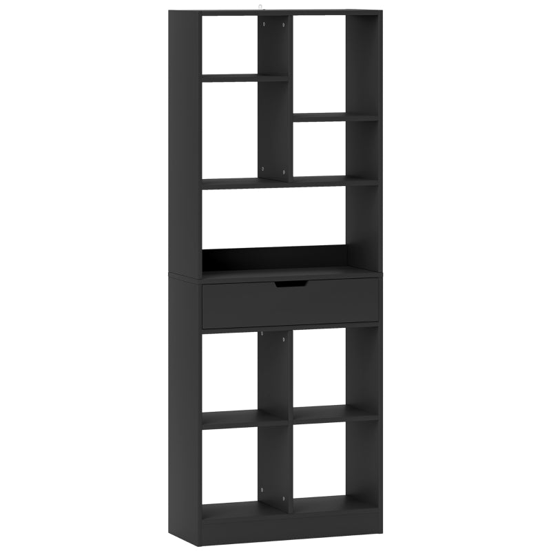 Tall Bookshelf with Drawer Freestanding Bookcase, Black
