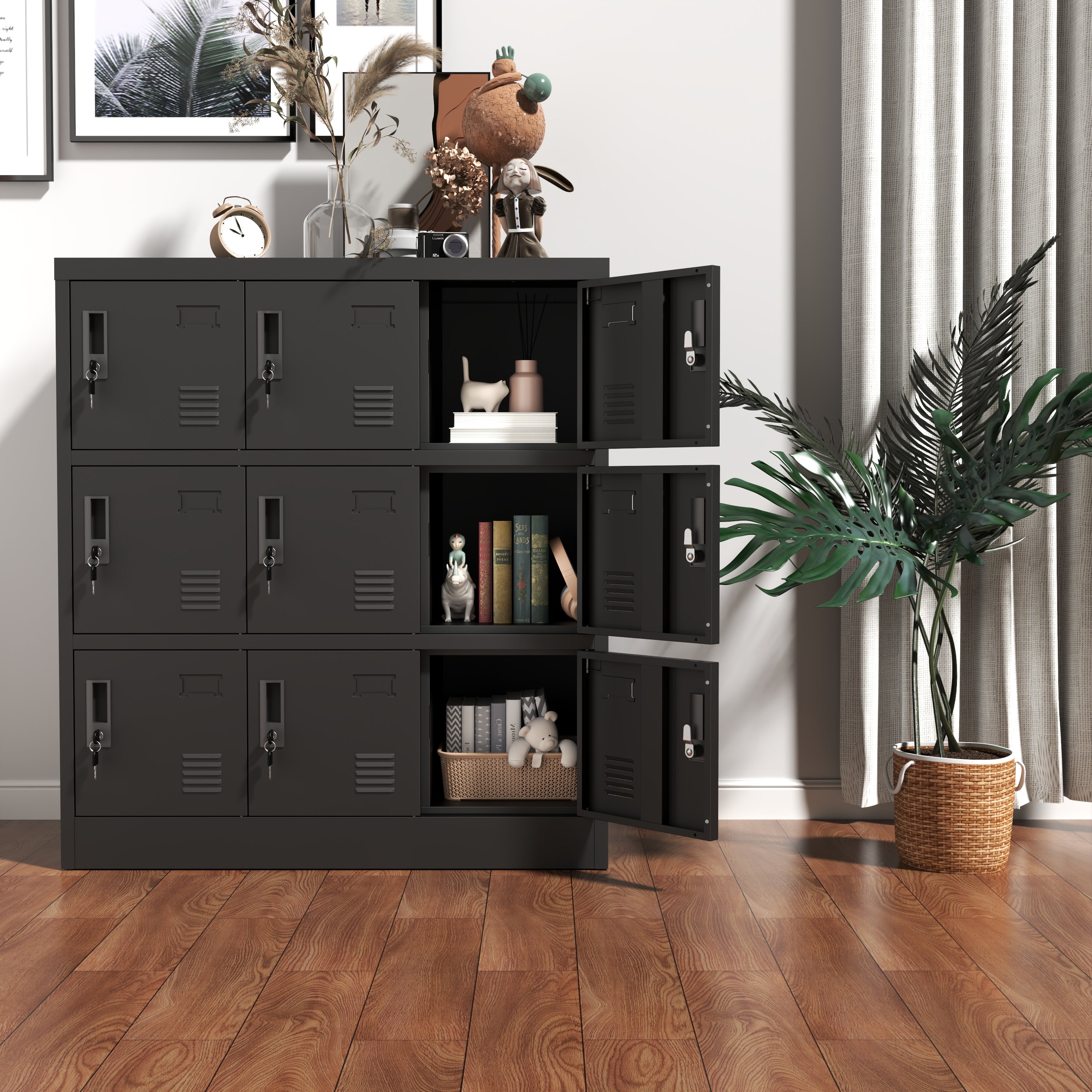 Metal Cabinets 9-Door Secure Storage Card Slot 100x90x40cm - Black