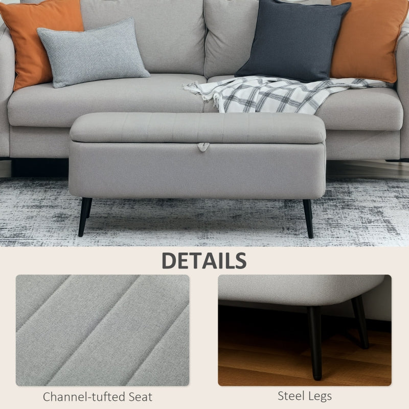Storage Ottoman Bench 92 x 31cm Linen-Look Light Grey