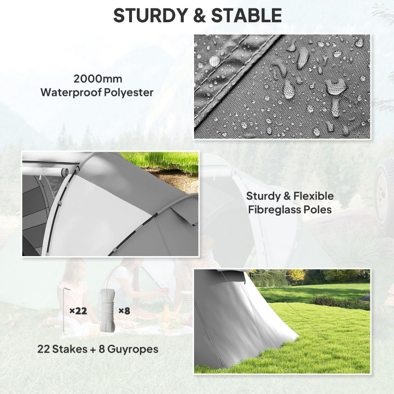 Camping Tent, 4-6 Man UV Protection, Charcoal Grey and White