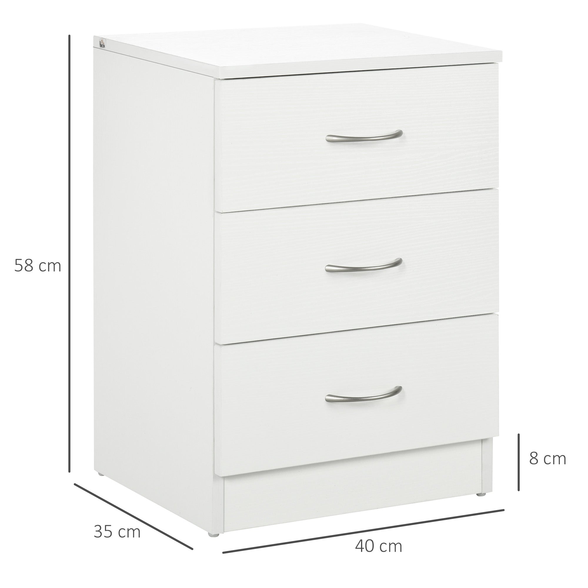 Three-Drawer Bedside Table Simple Design - White