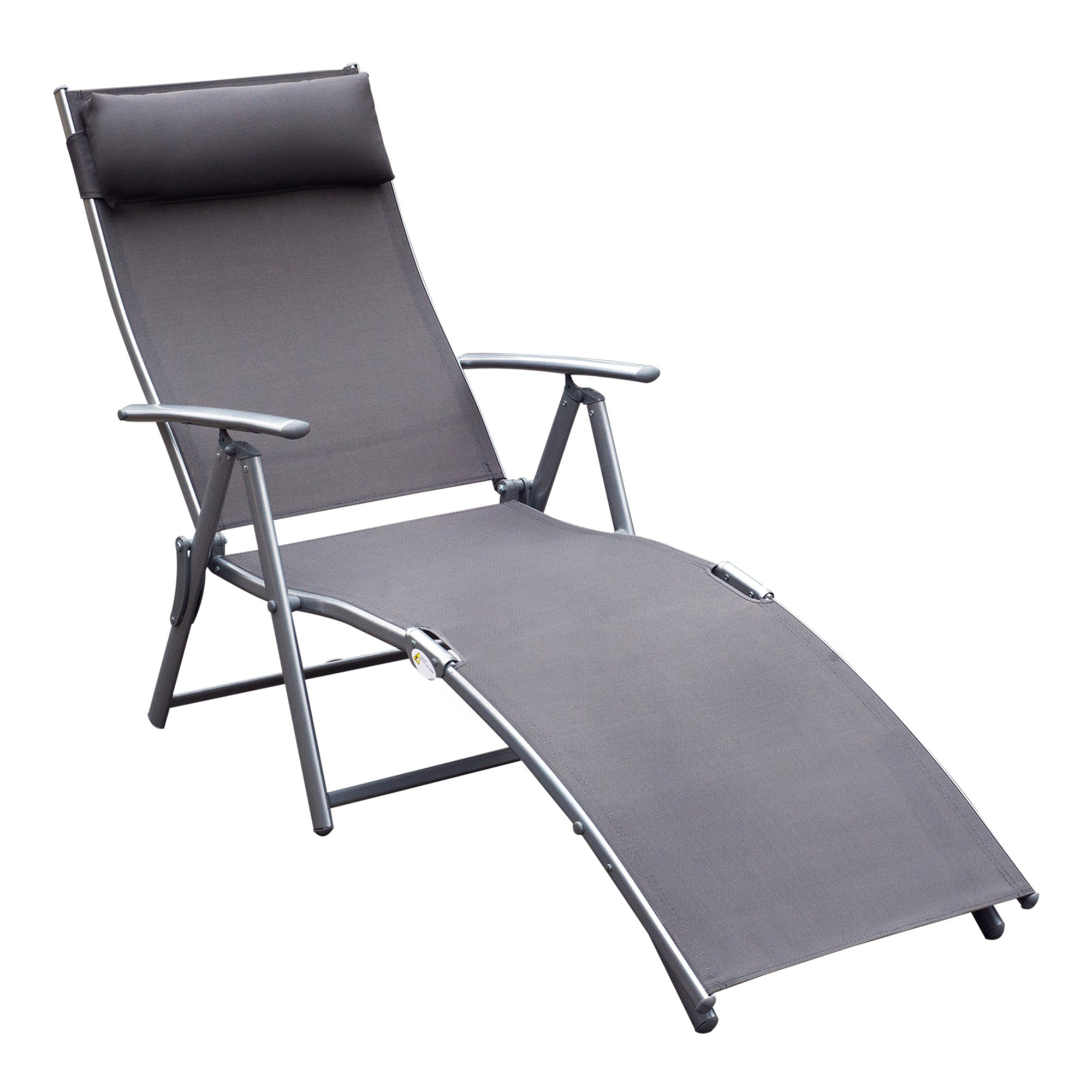 Folding Sun Lounger Deck Chair with Cushion, 7-Position Adjustable - Grey