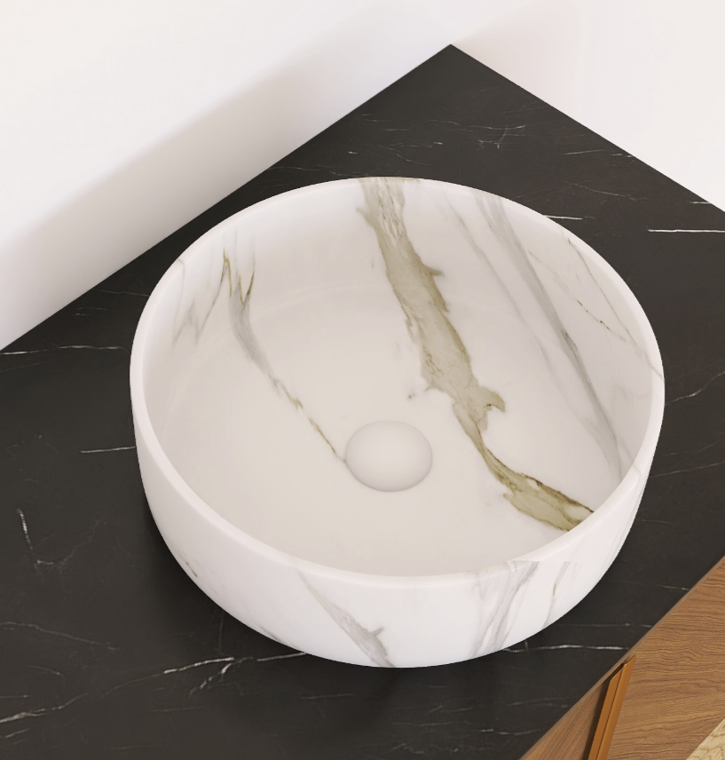 36cm Round Basin with Stone Grain, Matte White