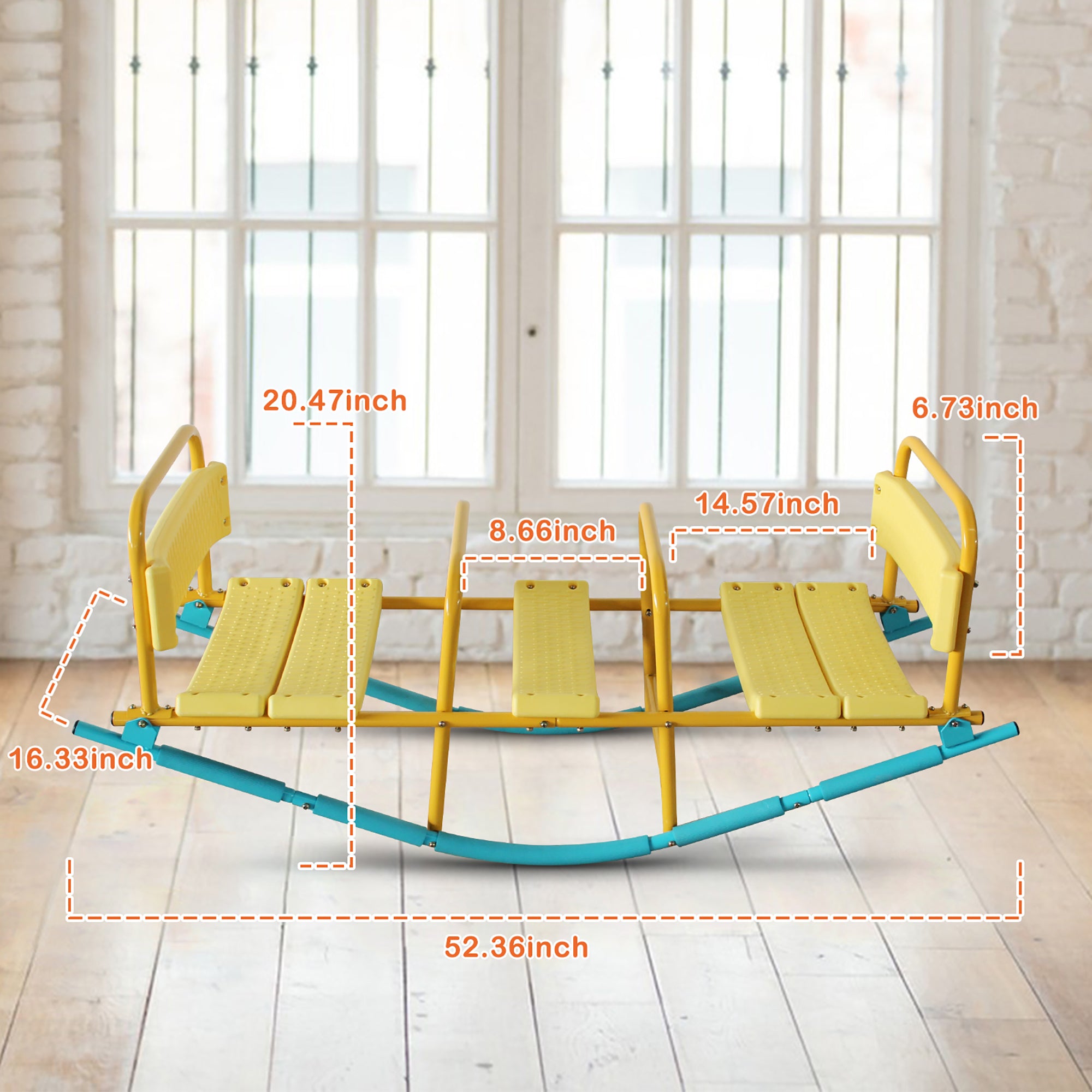 3-Person See Saw, Heavy-Duty Steel Frame, Blue/Yellow