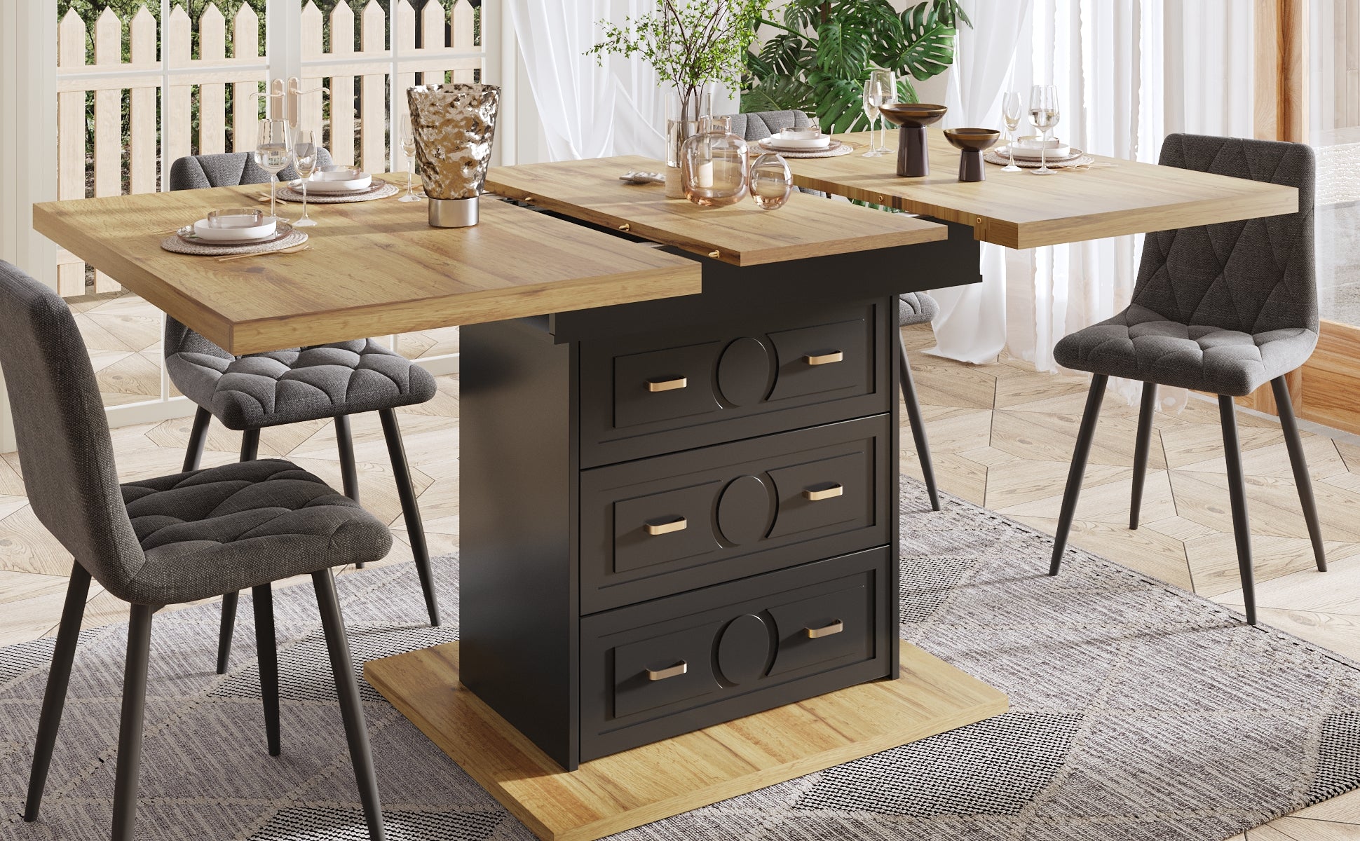 Extendable Dining Table 110-140x80cm 6 Person - Wood Grain