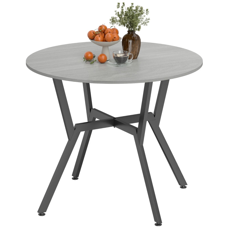 Dining Table Round Kitchen Black Legs 90 x 76 cm, Grey