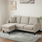 L-shaped Corner Sofa with Chaise Lounge, 3-Seater Modular Design, Cotton-Linen Fabric