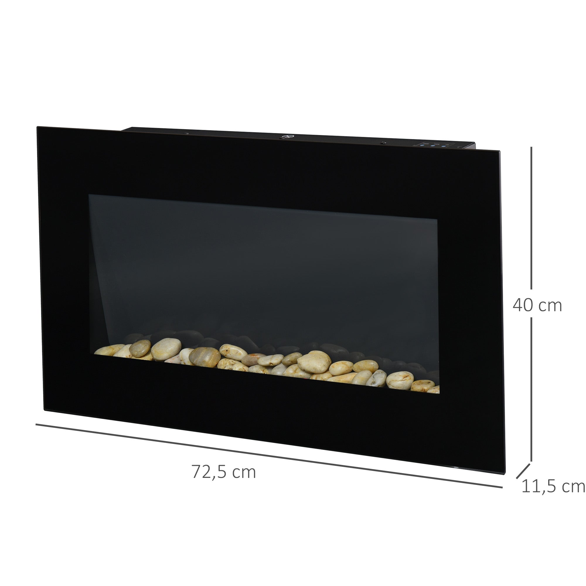 Electric Fireplace, LED Flame Effect 1000/2000W 7 Colors Remote Control Wall-Mounted, Black