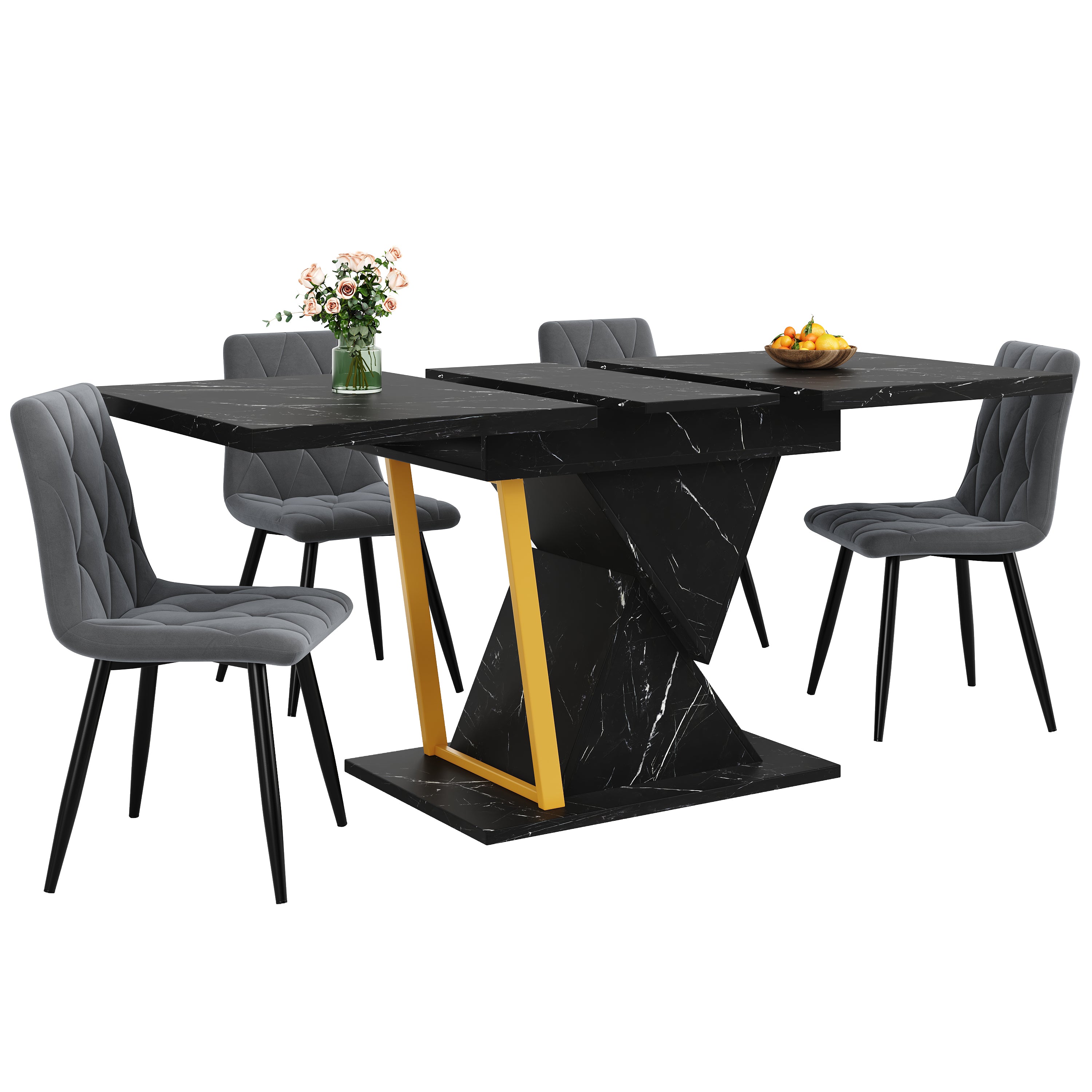 Extendable Dining Table 110-140x80cm 6 Seater Wood - Black