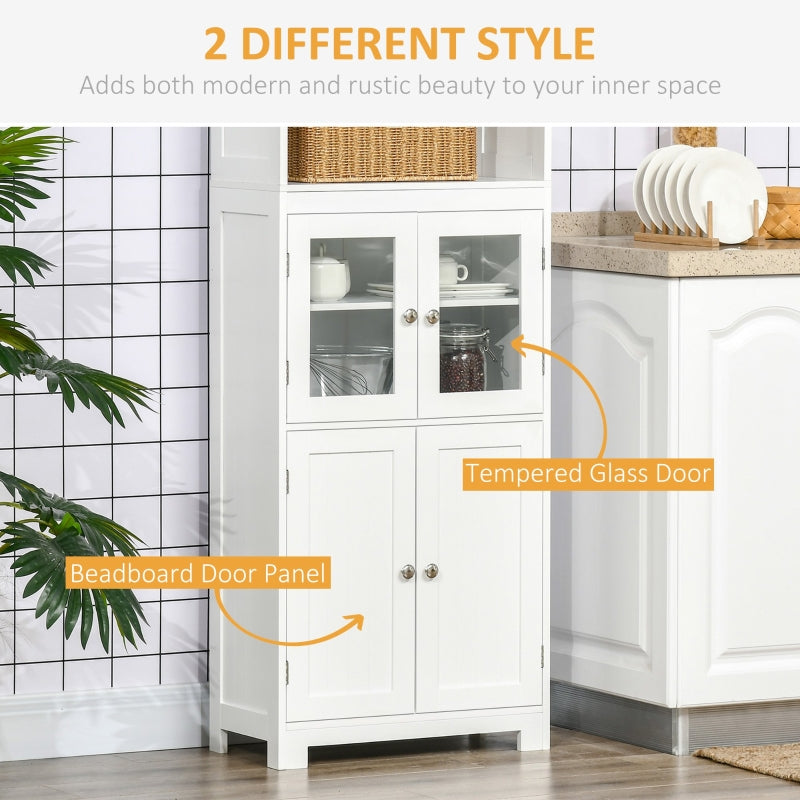 Freestanding Kitchen Cupboard 4-Door Storage Cabinet Adjustable Shelf Glass Doors White Engineered Wood