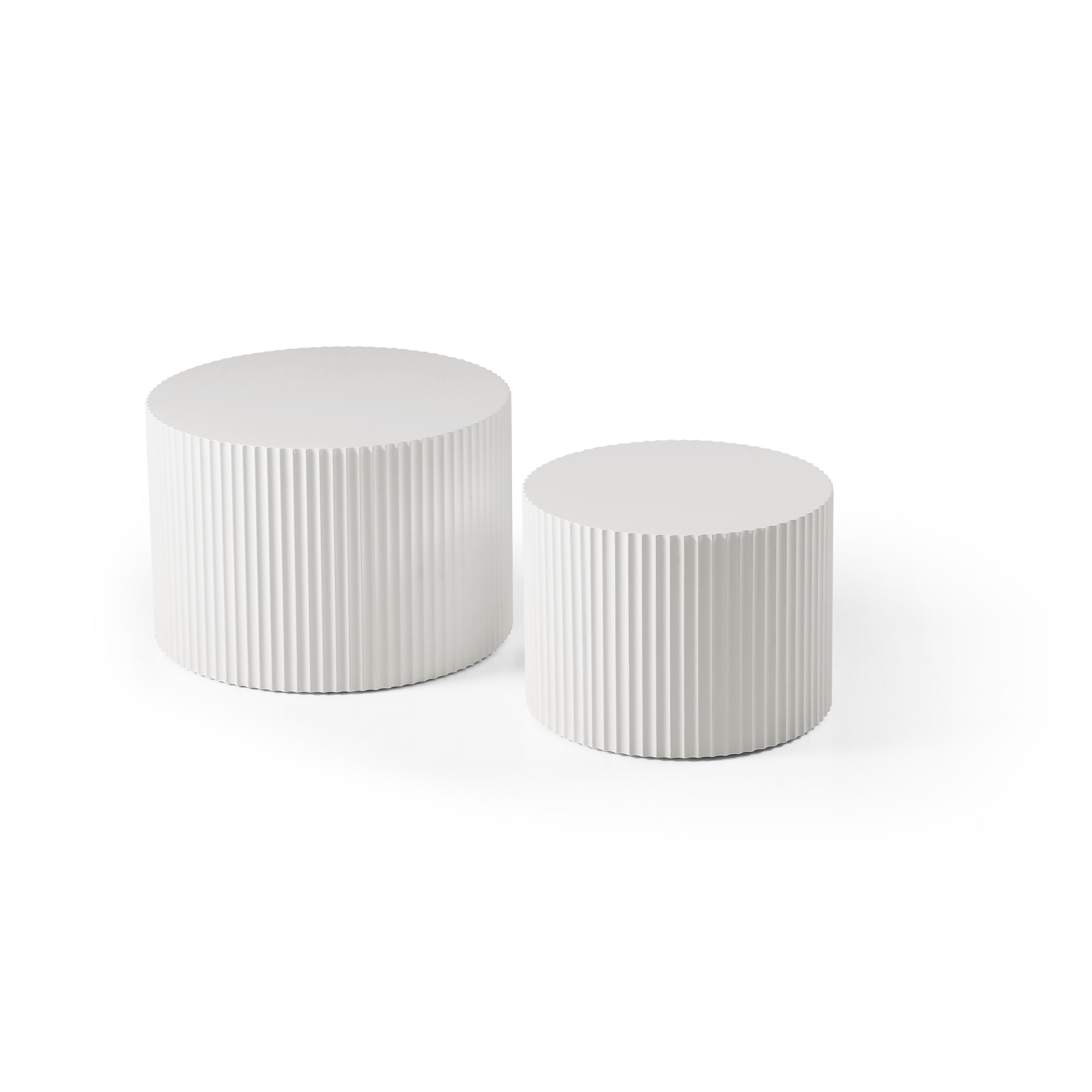 Modern Side Table Set Wavy Edge Nesting Design 60x40 & 48x35cm Matte White