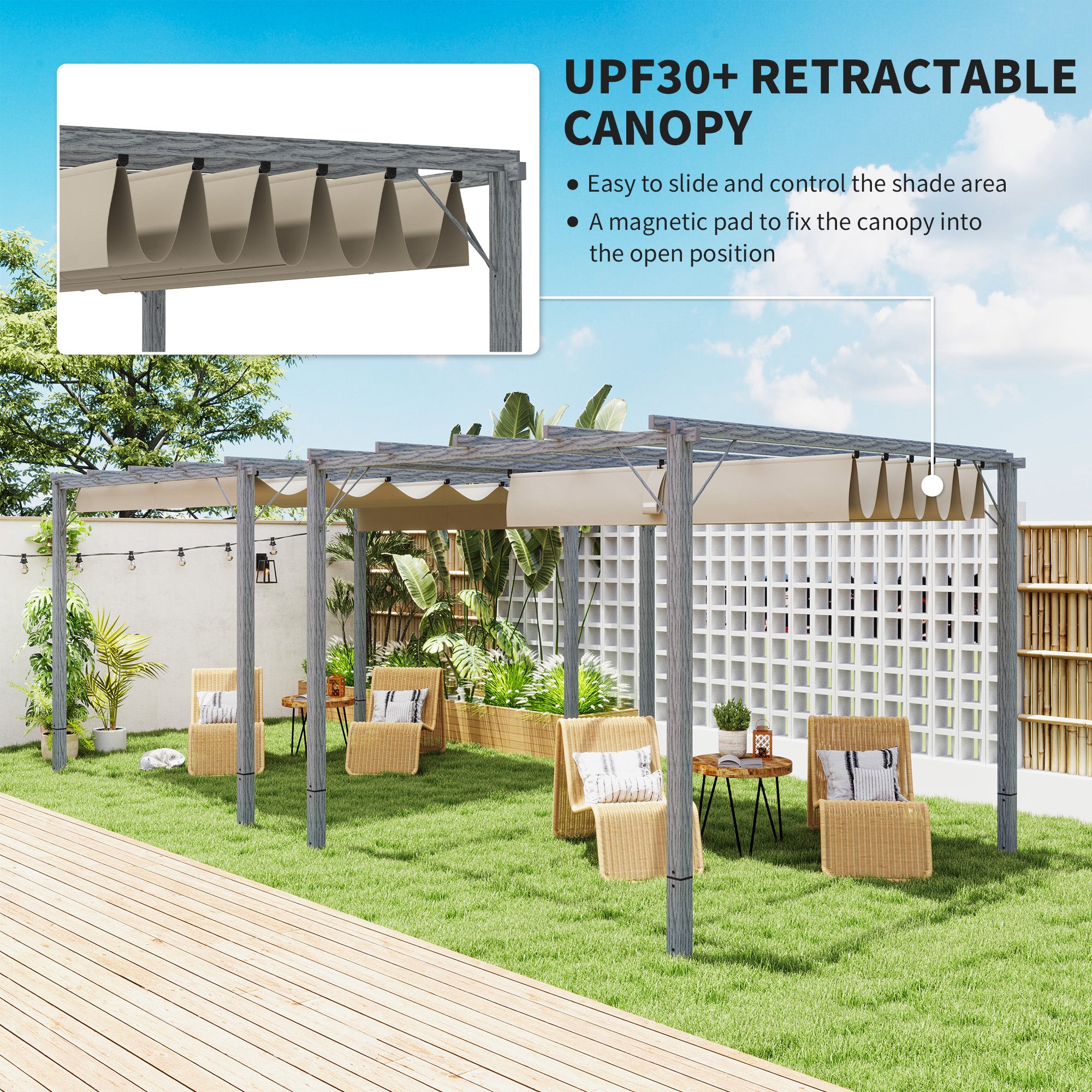 Ret retractable roof pergola 3 x 3 m - Grey