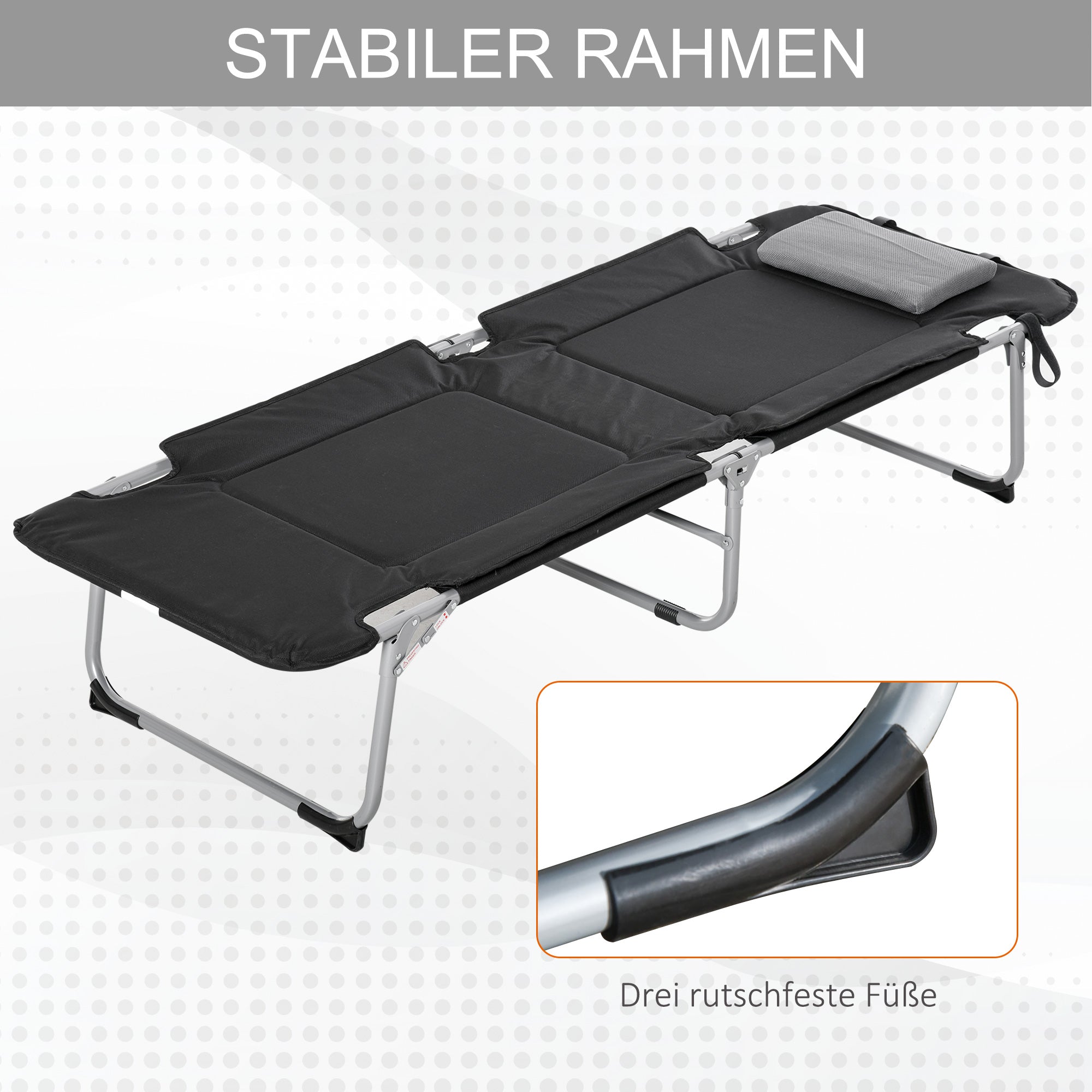 Folding Camping Bed Lightweight Portable with Pillow, Black Silver