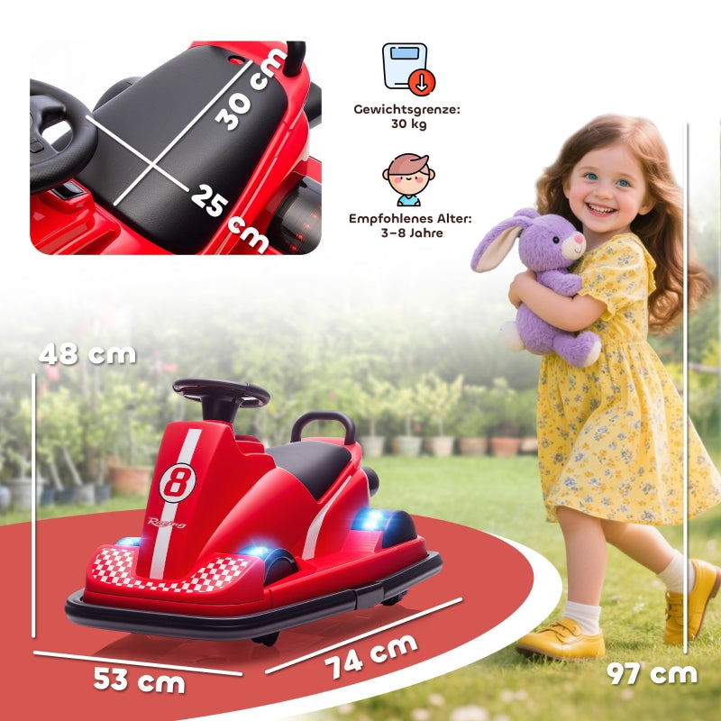 Bumper Car for Children with 360-Degree Rotation, LED Lights and Music, Red