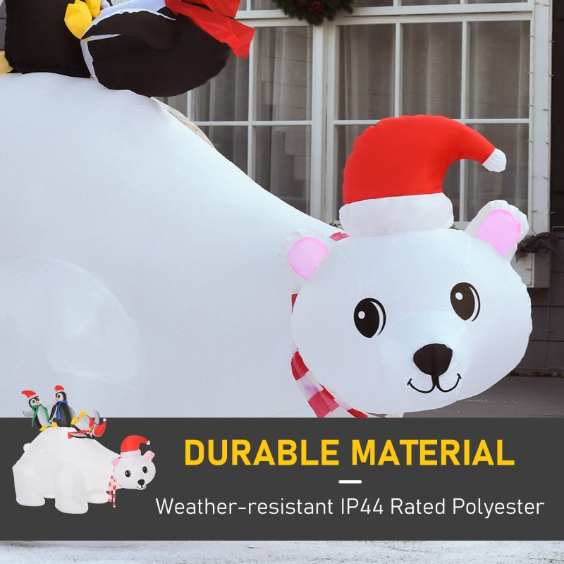 5ft Outdoor Christmas Inflatable Polar Bear with Three Penguins, LED Lighted Decoration, Polyester