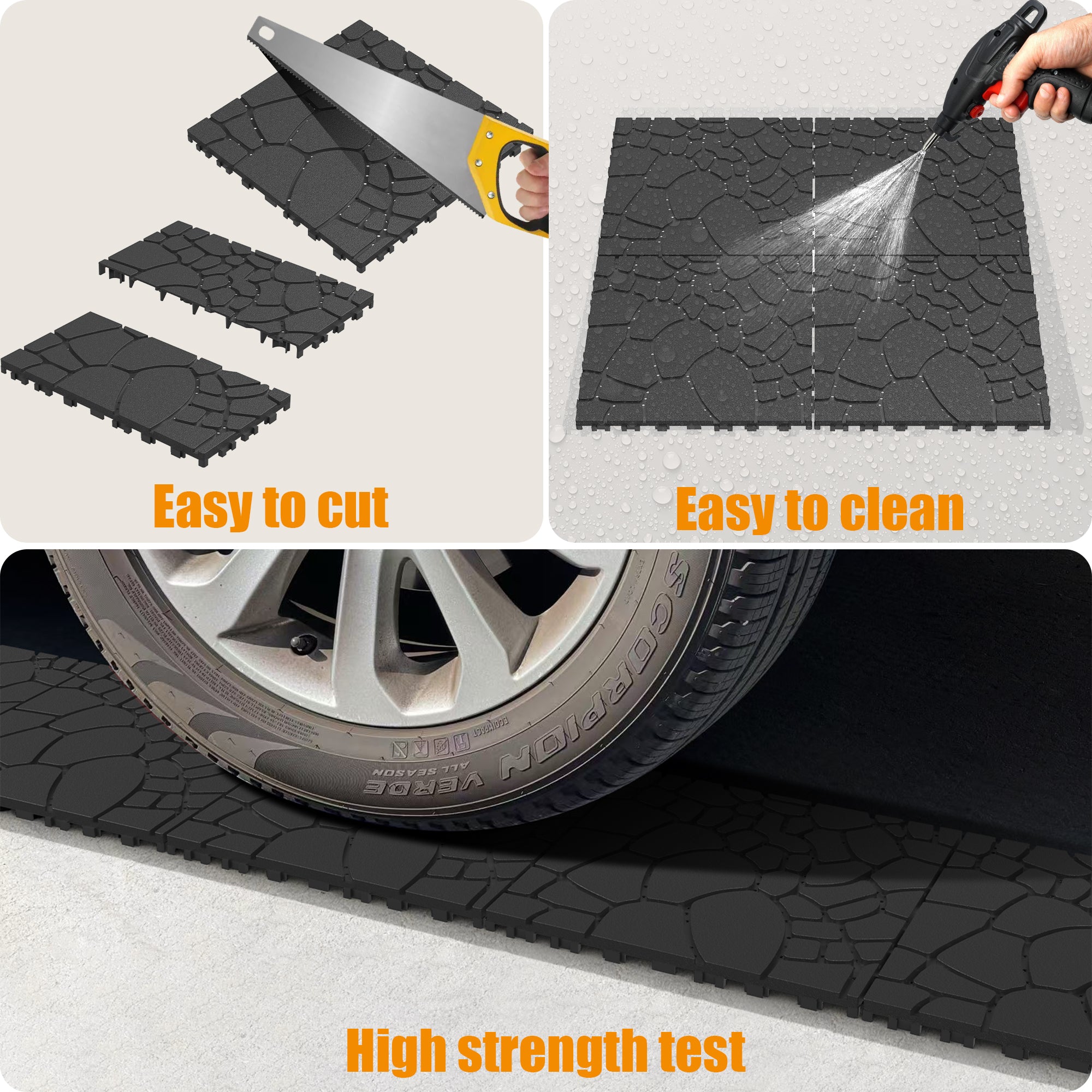 Patio Deck Tiles 12" Stone Texture Interlocking 44pcs - DARK GRAY