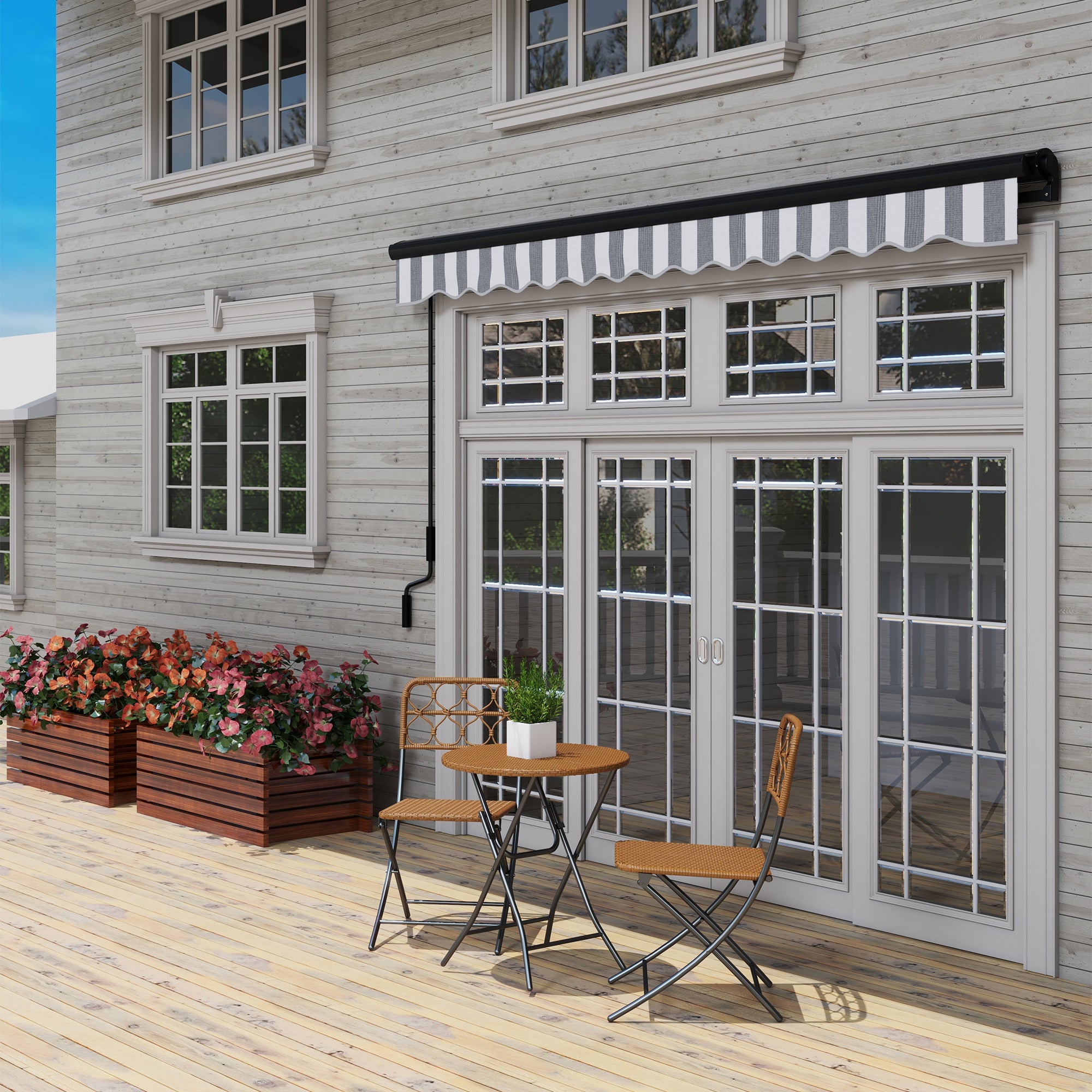 Balcony Awning Adjustable Cassette UV30+ Remote/Hand Crank - Grey/White