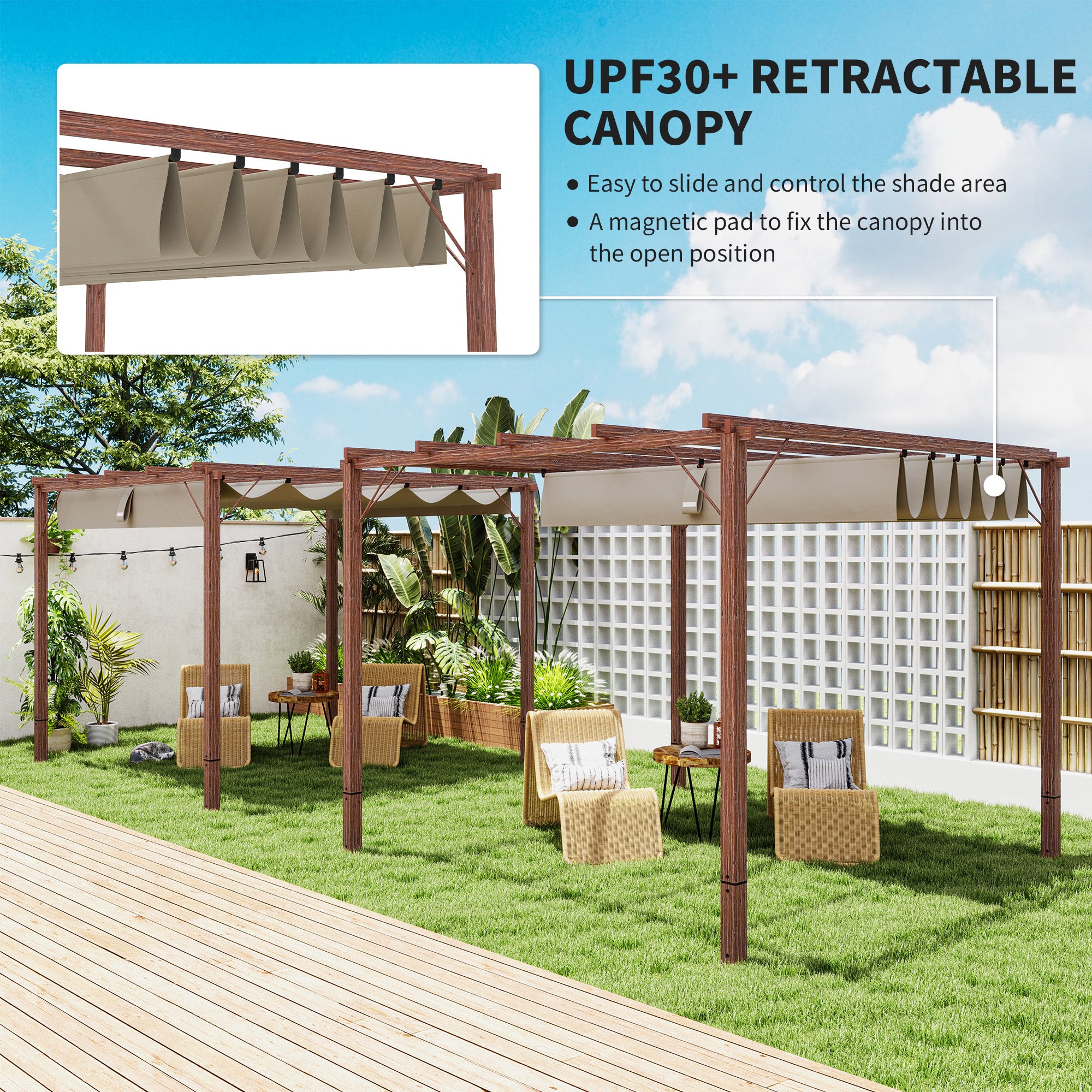 Retractable Roof Pergola 3x3m Natural Wood Finish