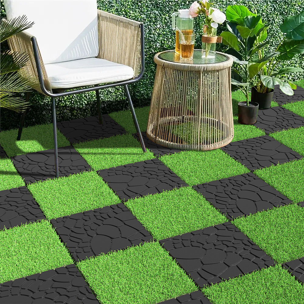 Patio Deck Tiles 12" Stone Texture Interlocking 44pcs - DARK GRAY