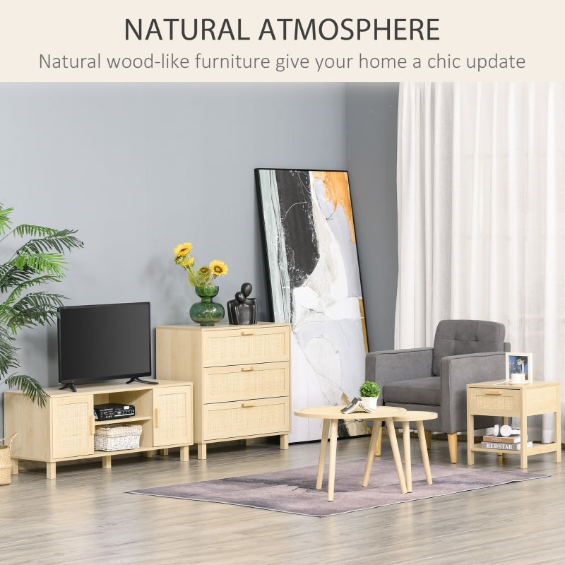 Nightstand Bedside Table Rattan Drawer Storage Shelf MDF