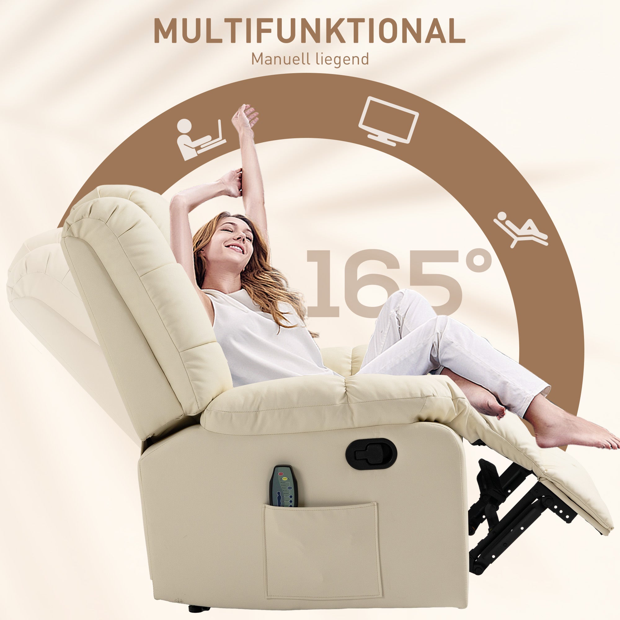 Massage chair TV chair electric relaxation with massage function artificial leather cream white