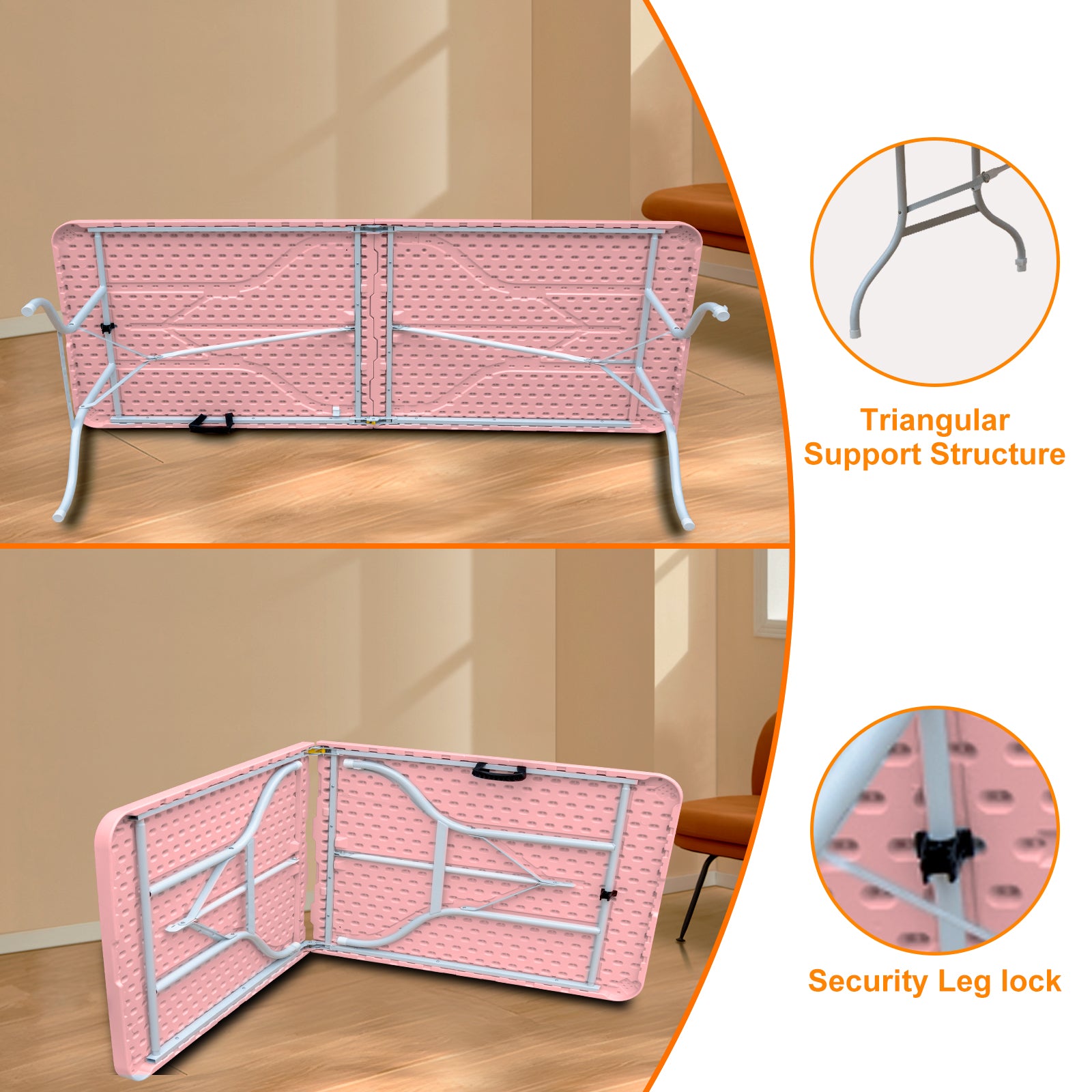 Folding Table 243.9cm Heavy Duty Portable Pink