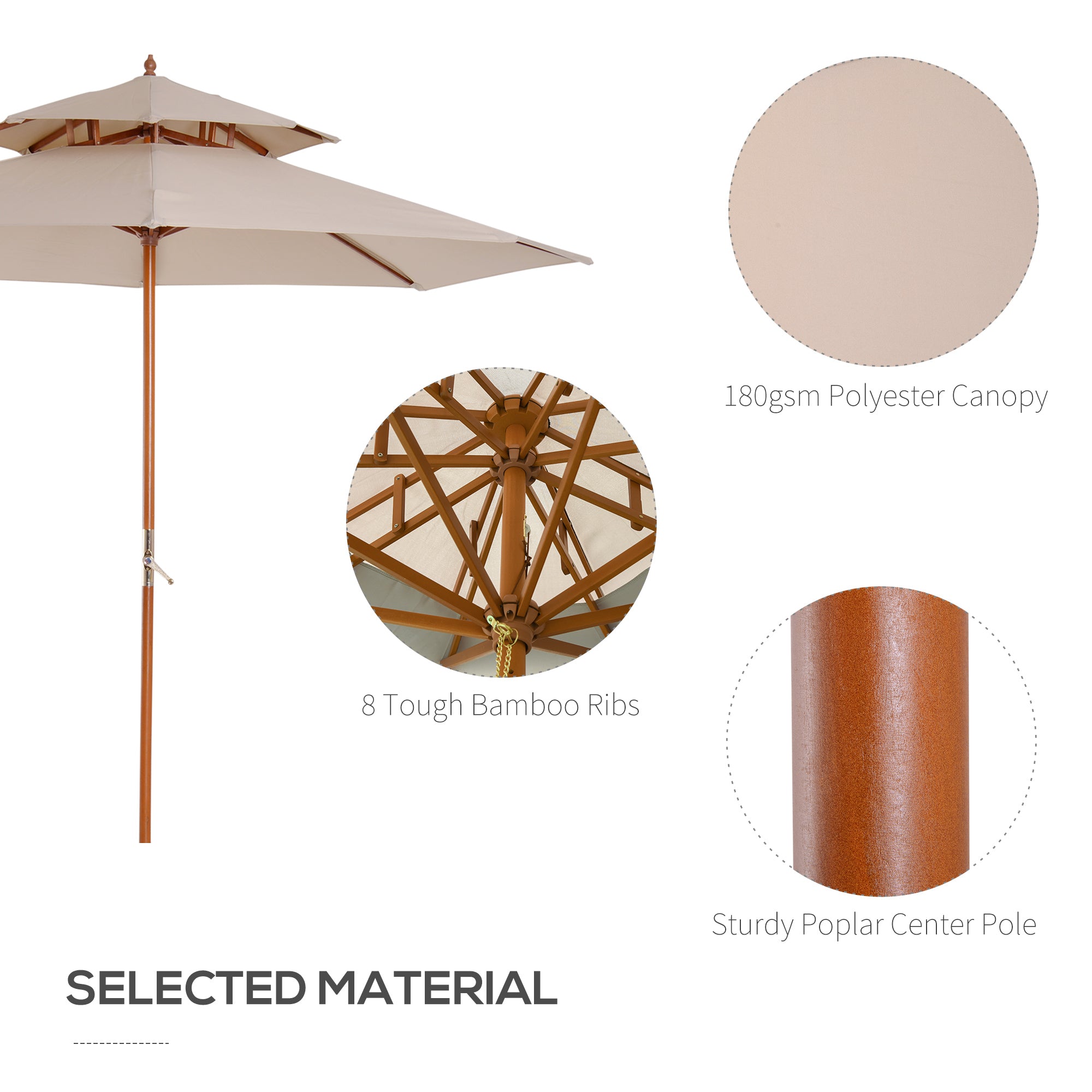 Parasol Umbrella 2.7m Wooden Frame Elegant Beige