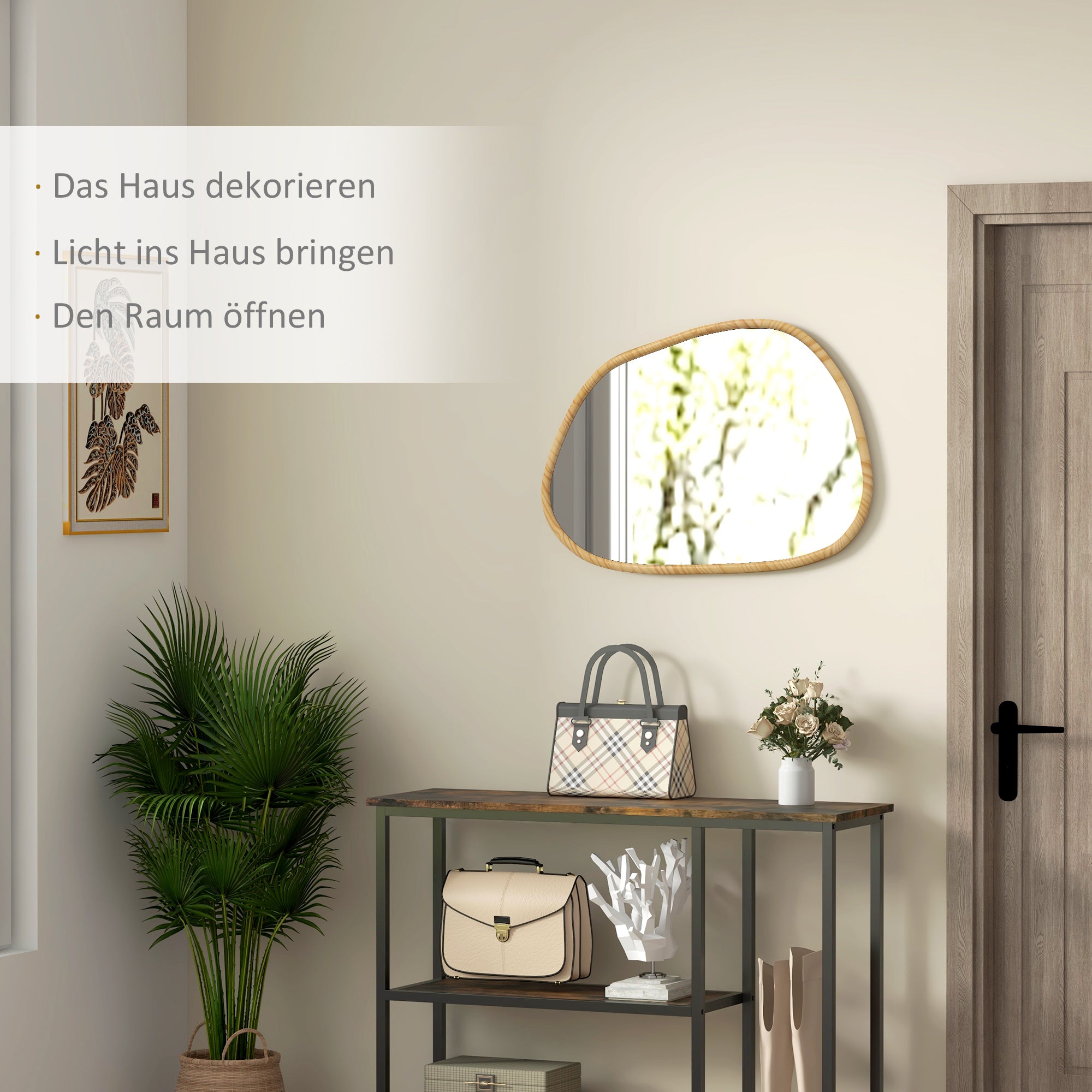 Wall Mirror Asymmetrical, Bathroom Living Room Hallway Bedroom, Wooden