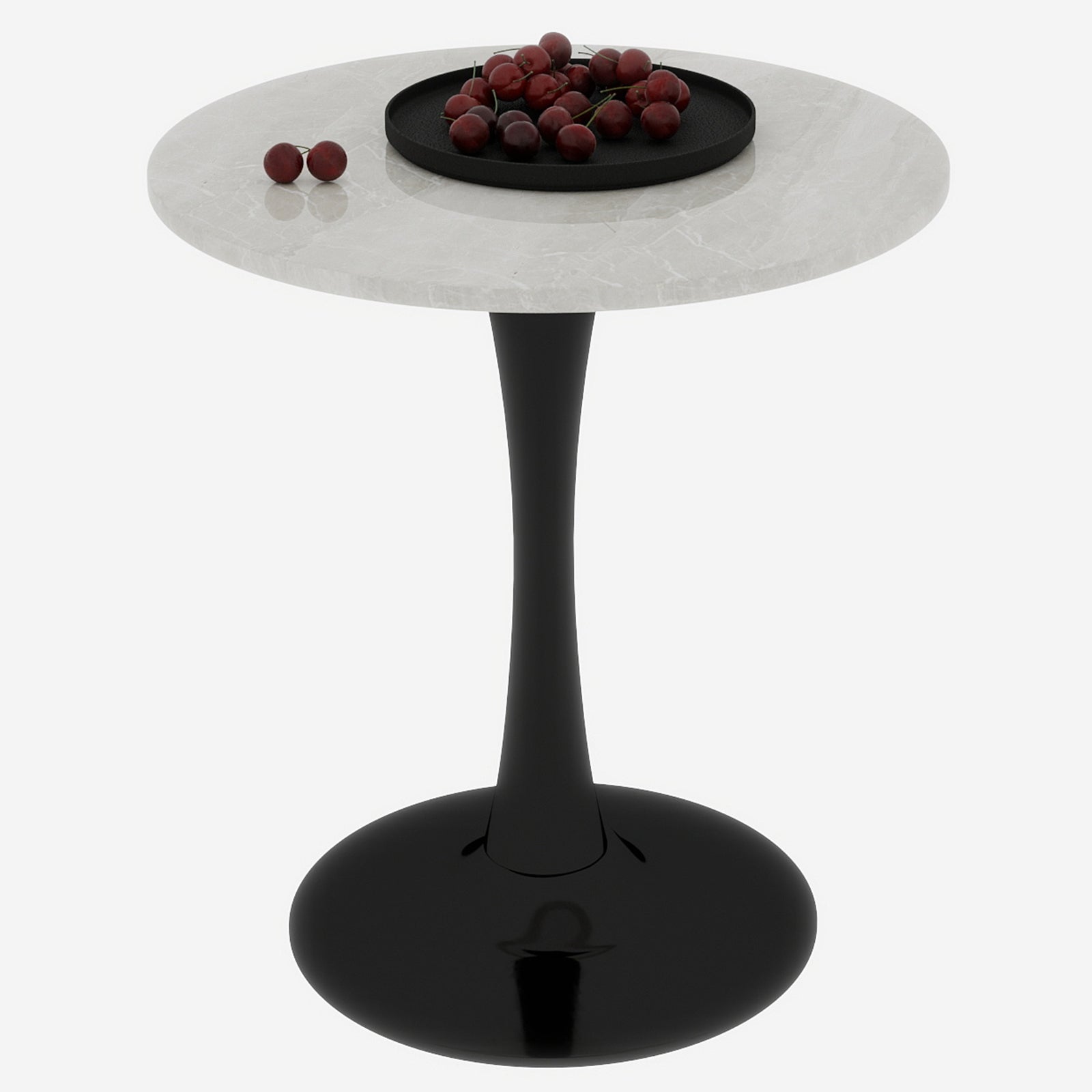 Coffee Table Round Marble Top Mid-Century Modern 27.6-inch - Black