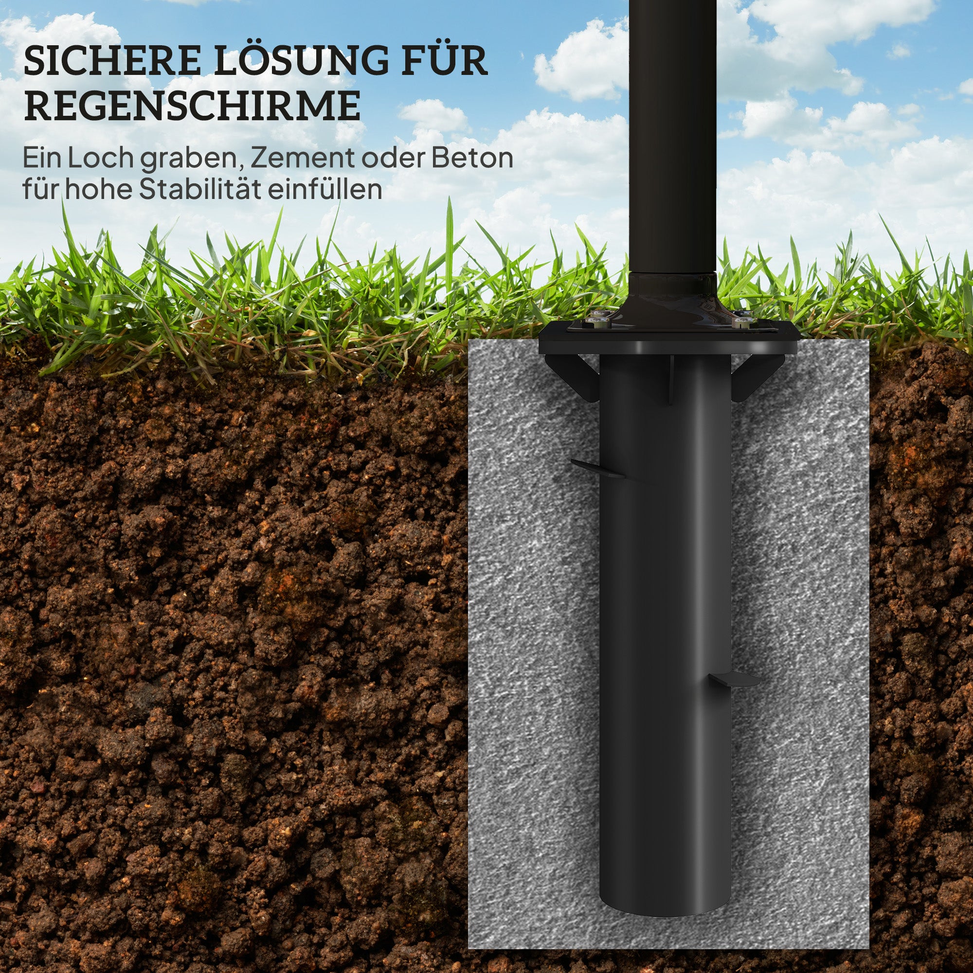 Parasol Base, Cantilever Square Holder, Concrete Dark Grey