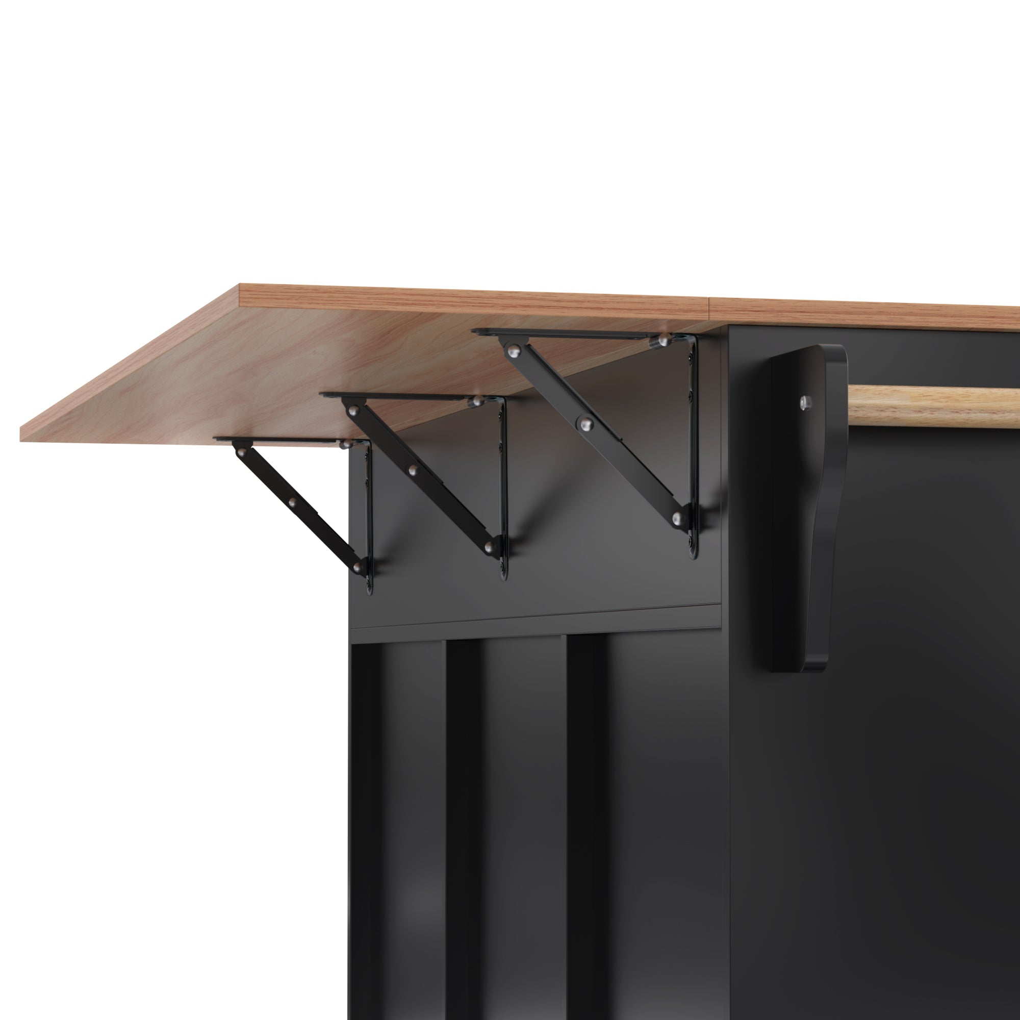 Kitchen Trolley with Foldable Extension and Storage Drawers, Black and Light Wood Look