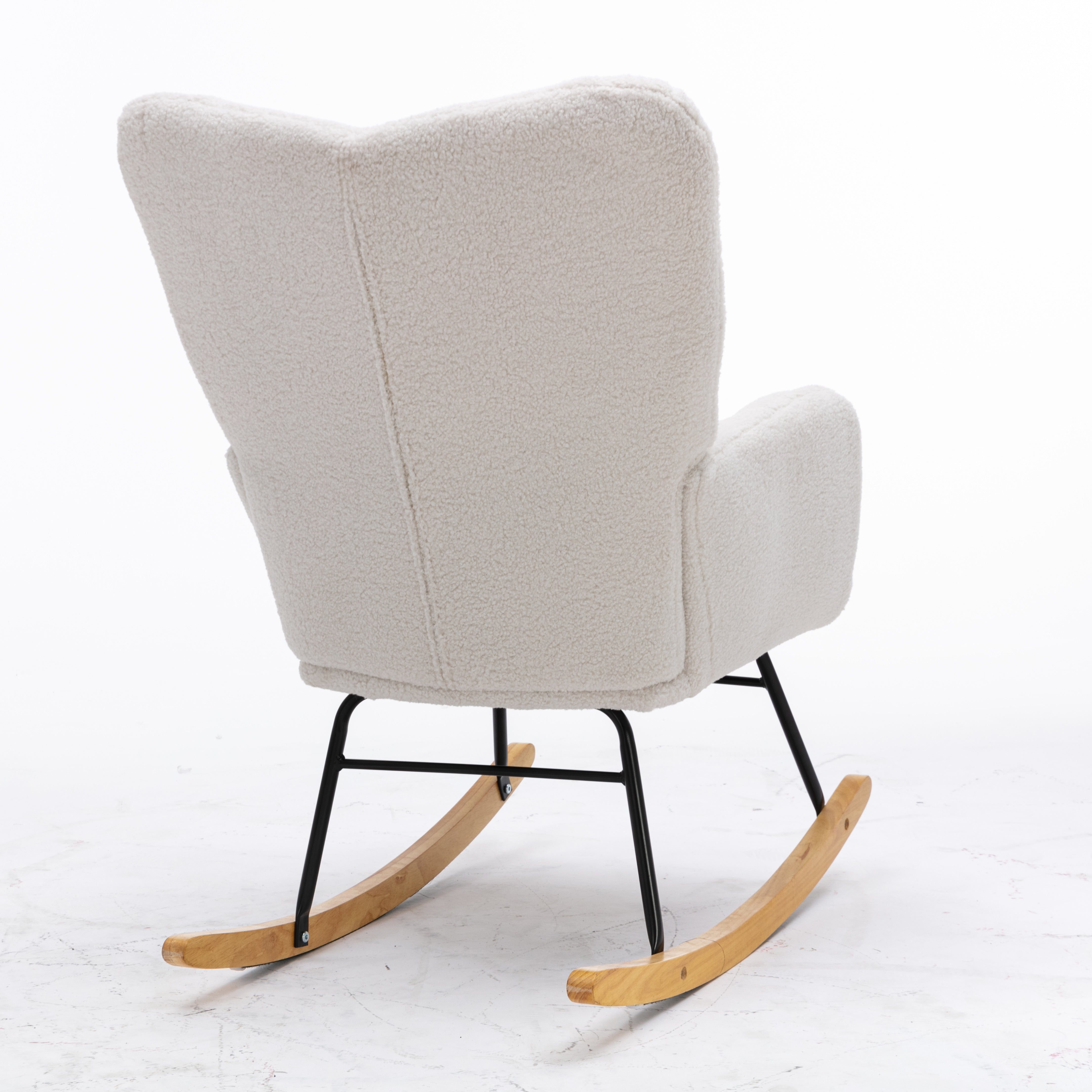 Mid Century Modern Rocking Chair with Tufted Cover, Padded Seat, White