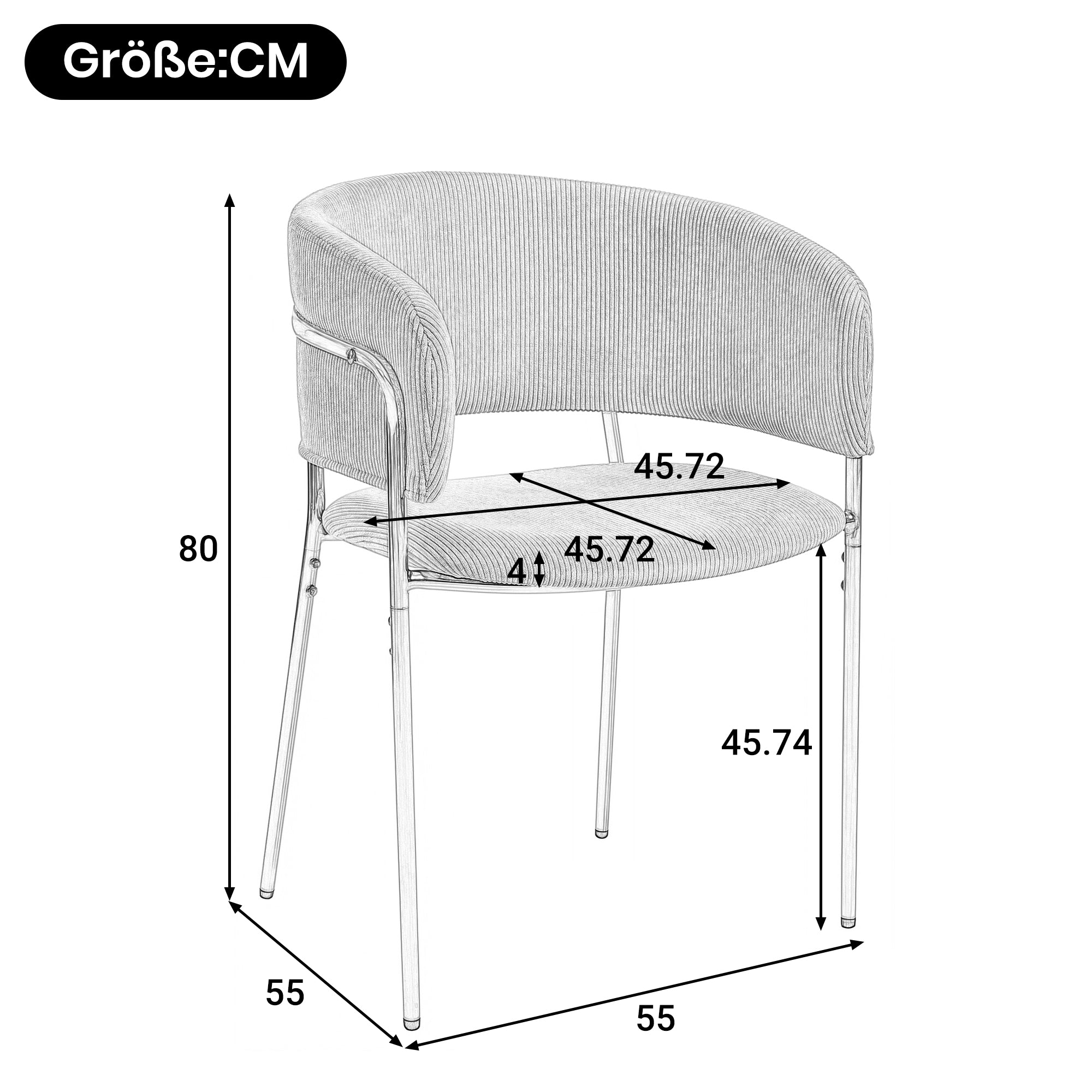 6 Modern Chairs, Angled Legs & Adjustable Feet, Corduroy Fabric Beige