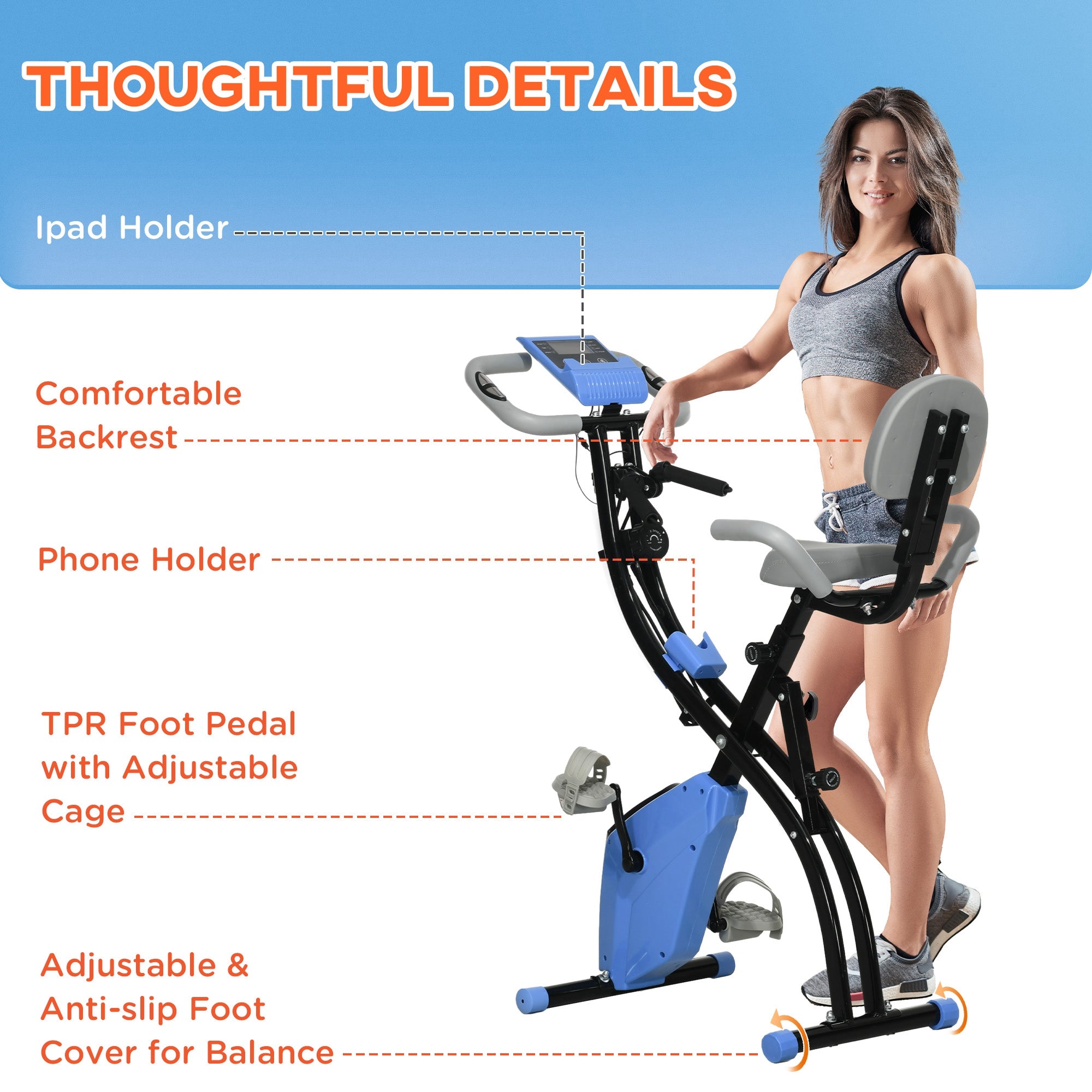 X-Bike 2-in-1 Foldable Exercise Bike, 8-Level Magnetic Resistance, Gray