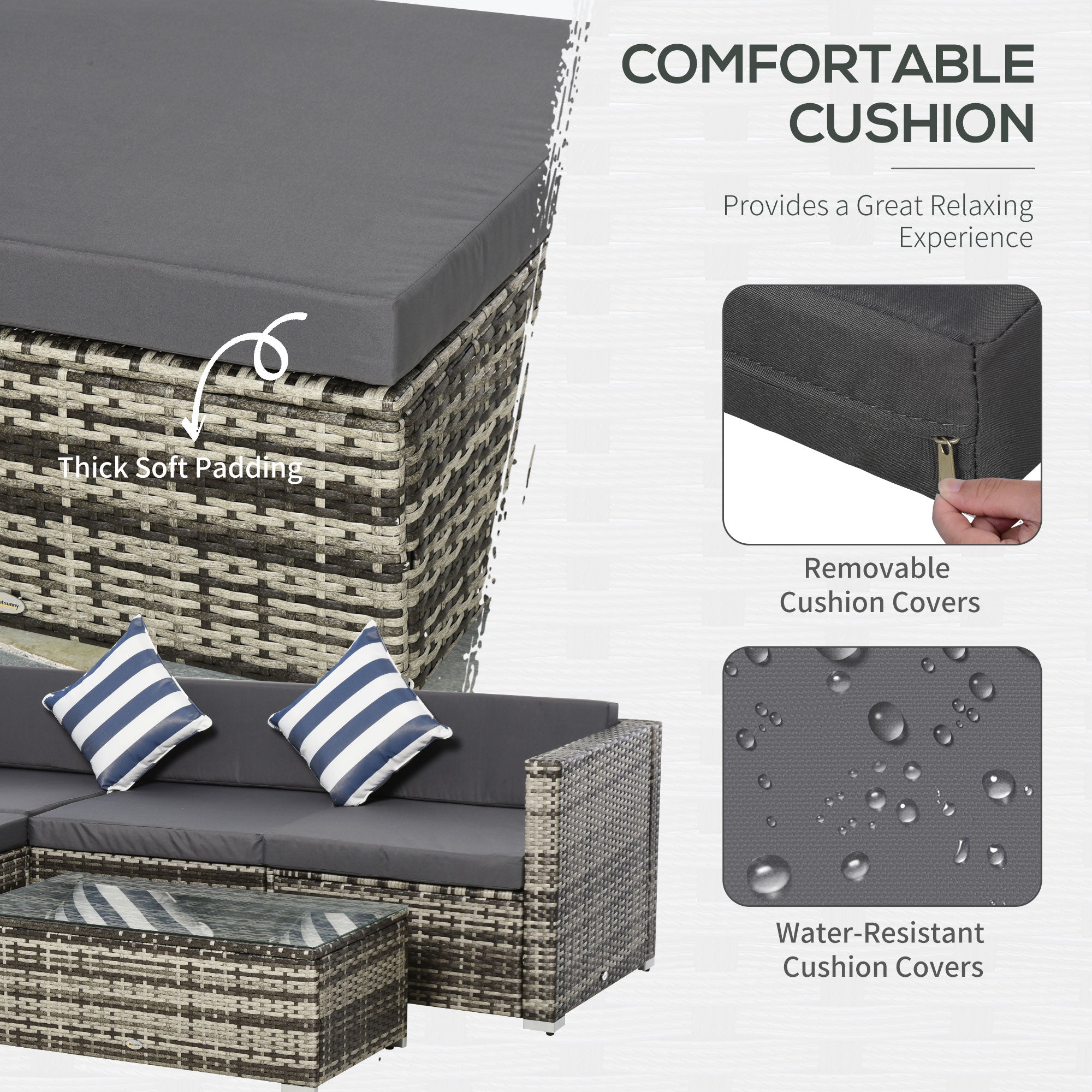 4-Seater Rattan Sofa Set Sectional Wicker Cushion Grey