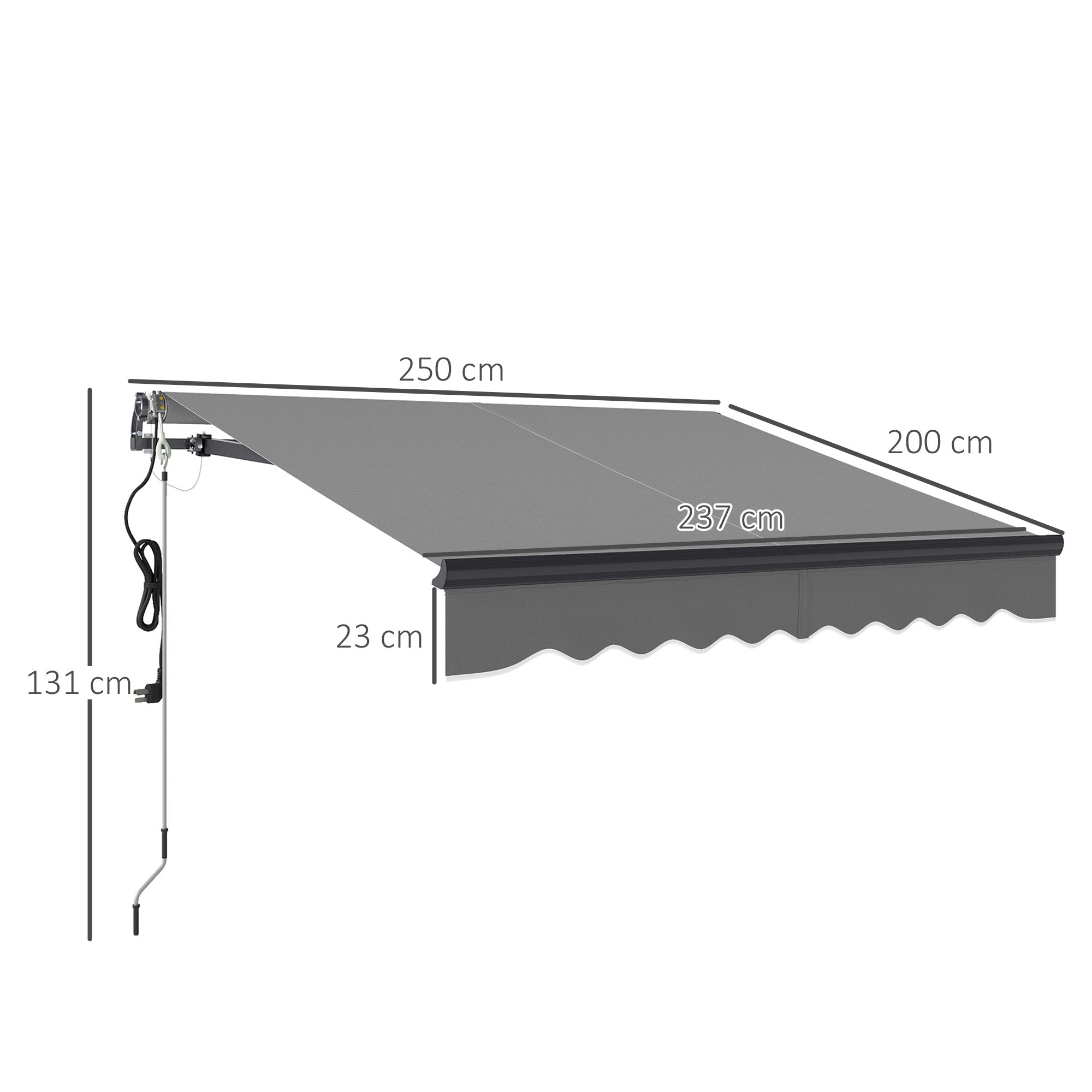 Electric Awning, 2.5 x 2m Retractable UV30+ Sun Shade Aluminium Frame, Dark Grey
