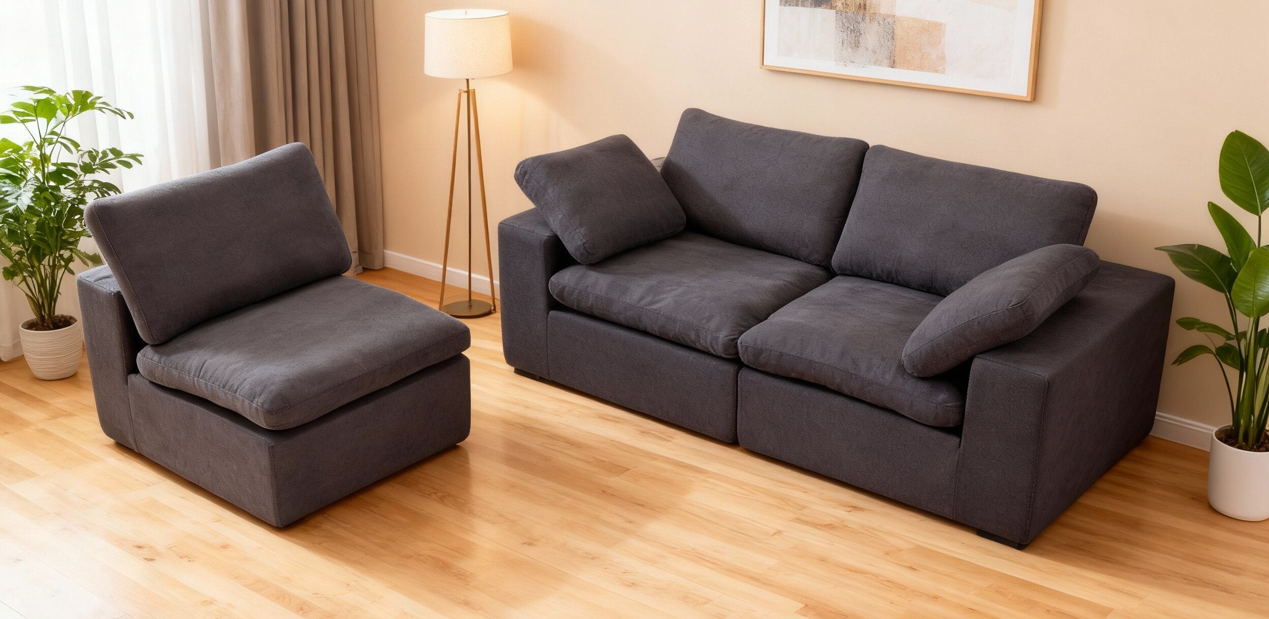 Cloud Modular Sofa Deep Seat Certified Foam, Grey Fabric